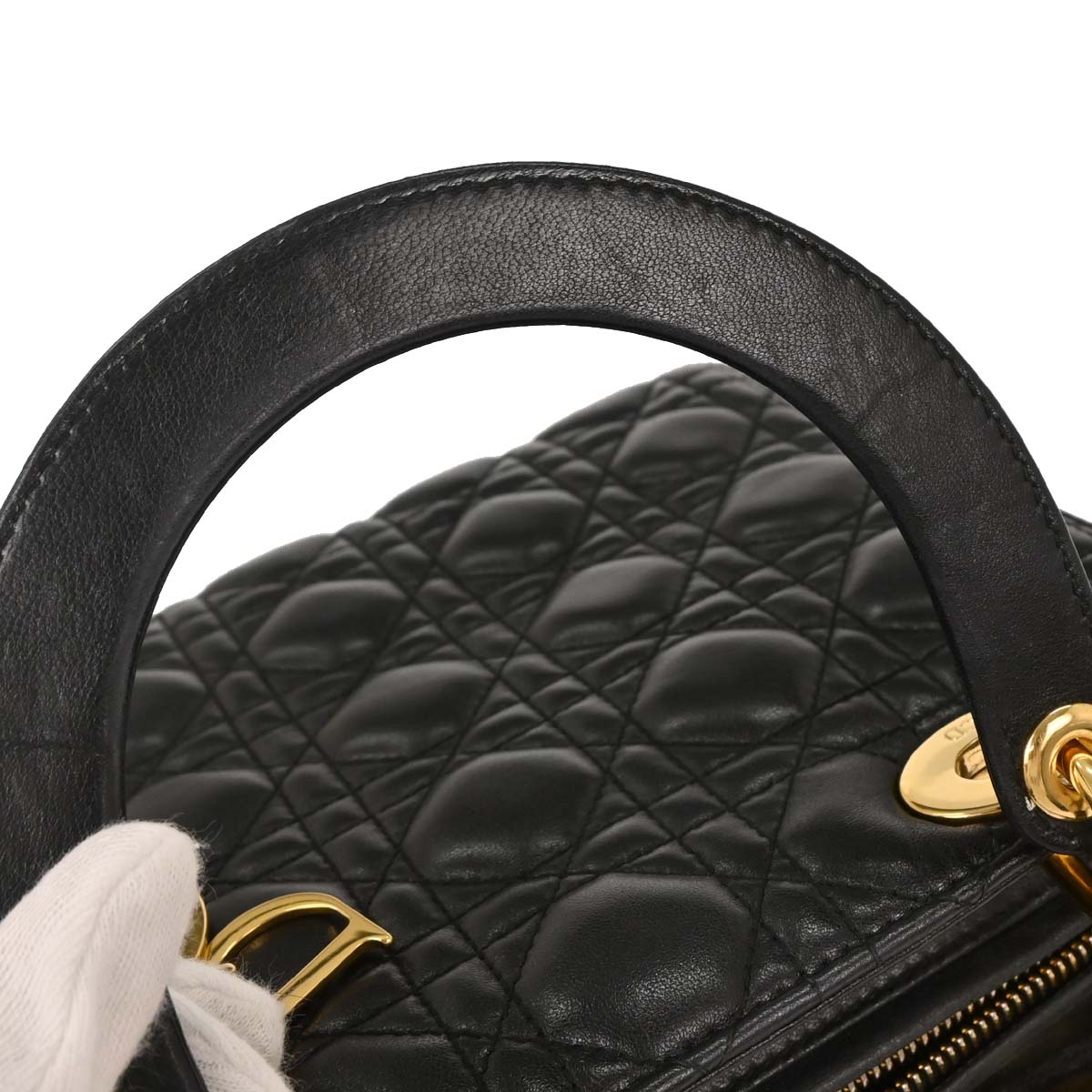 Christian Dior Black Lambskin Medium Lady Dior Cannage 2way Shoulder Handbag