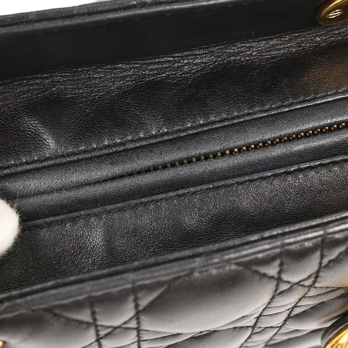 Christian Dior Black Lambskin Medium Lady Dior Cannage 2way Shoulder Handbag