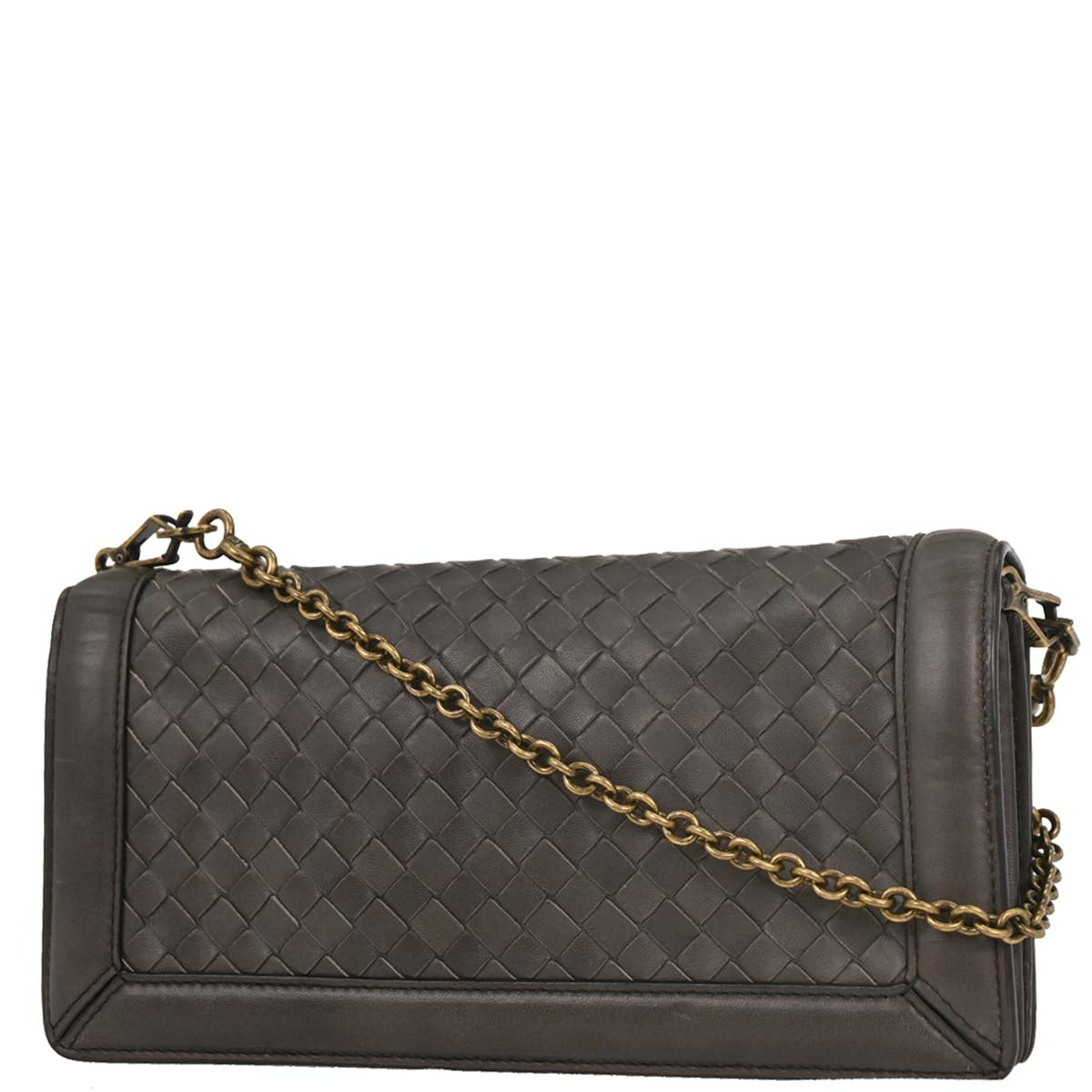 Bottega Veneta Gray Lambskin Intrecciato Shoulder Bag