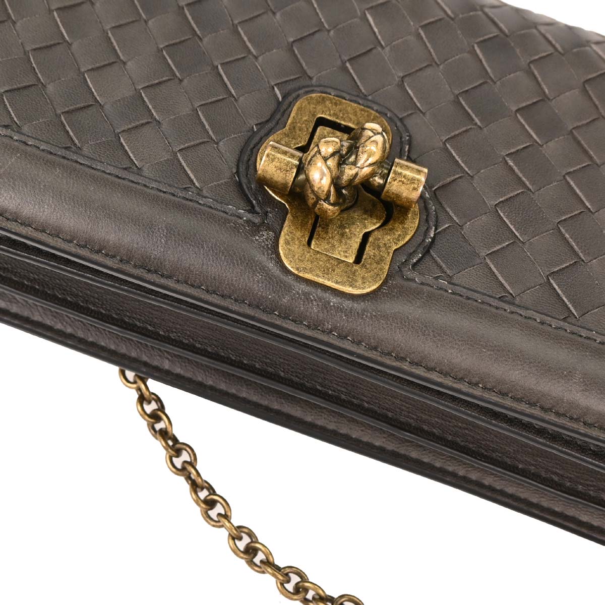 Bottega Veneta Gray Lambskin Intrecciato Shoulder Bag