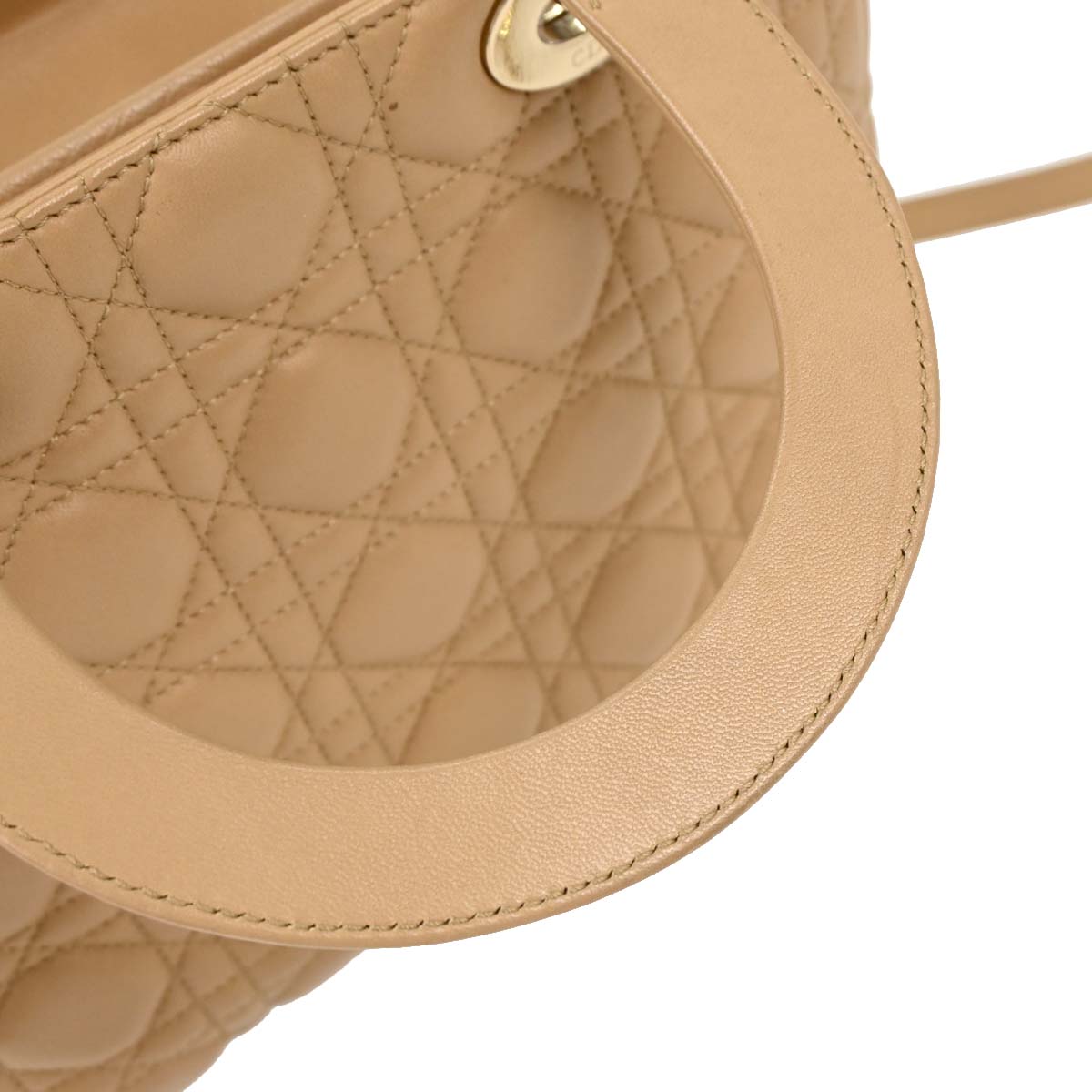 Christian Dior Beige Lambskin Medium Lady Dior Cannage 2way Shoulder Handbag