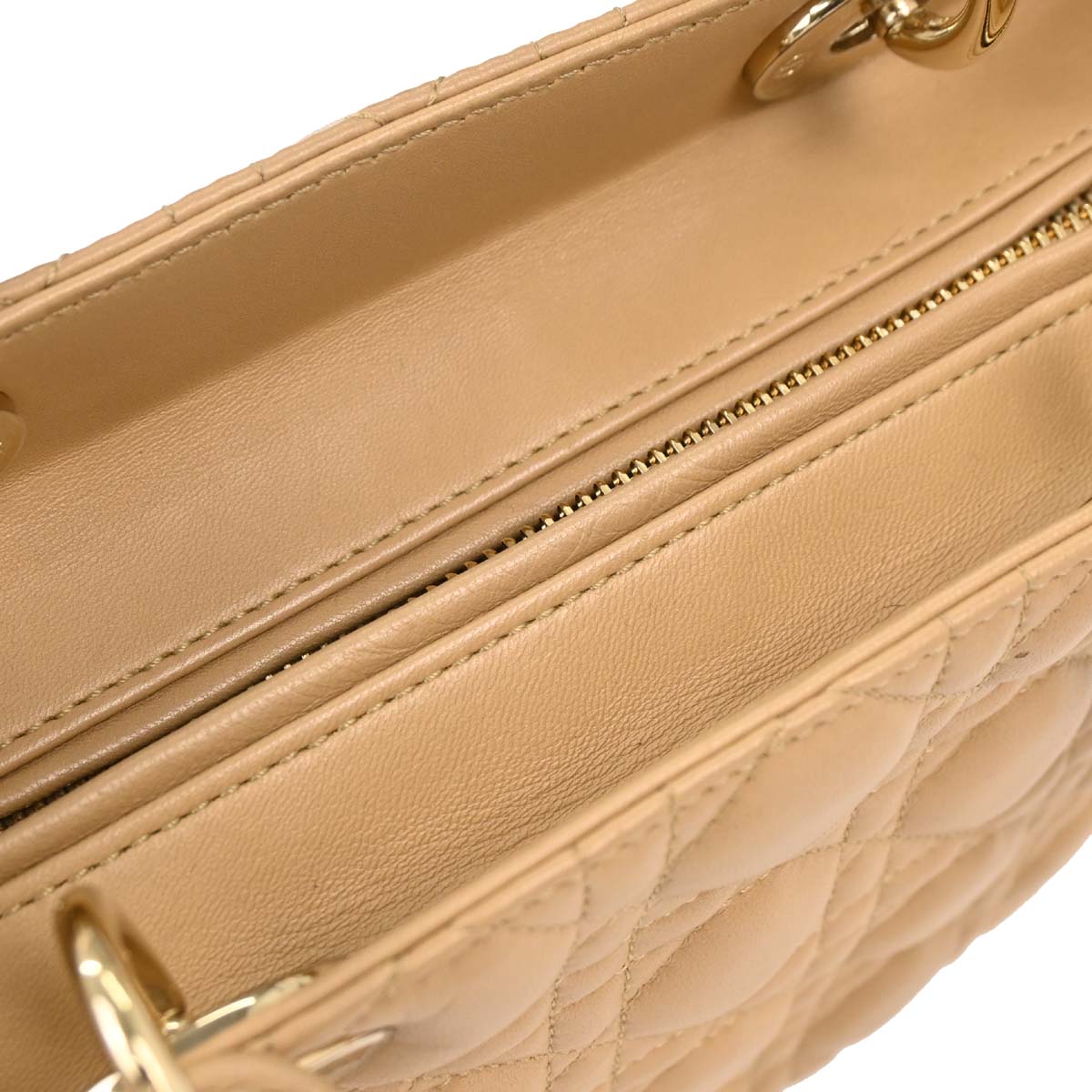 Christian Dior Beige Lambskin Medium Lady Dior Cannage 2way Shoulder Handbag