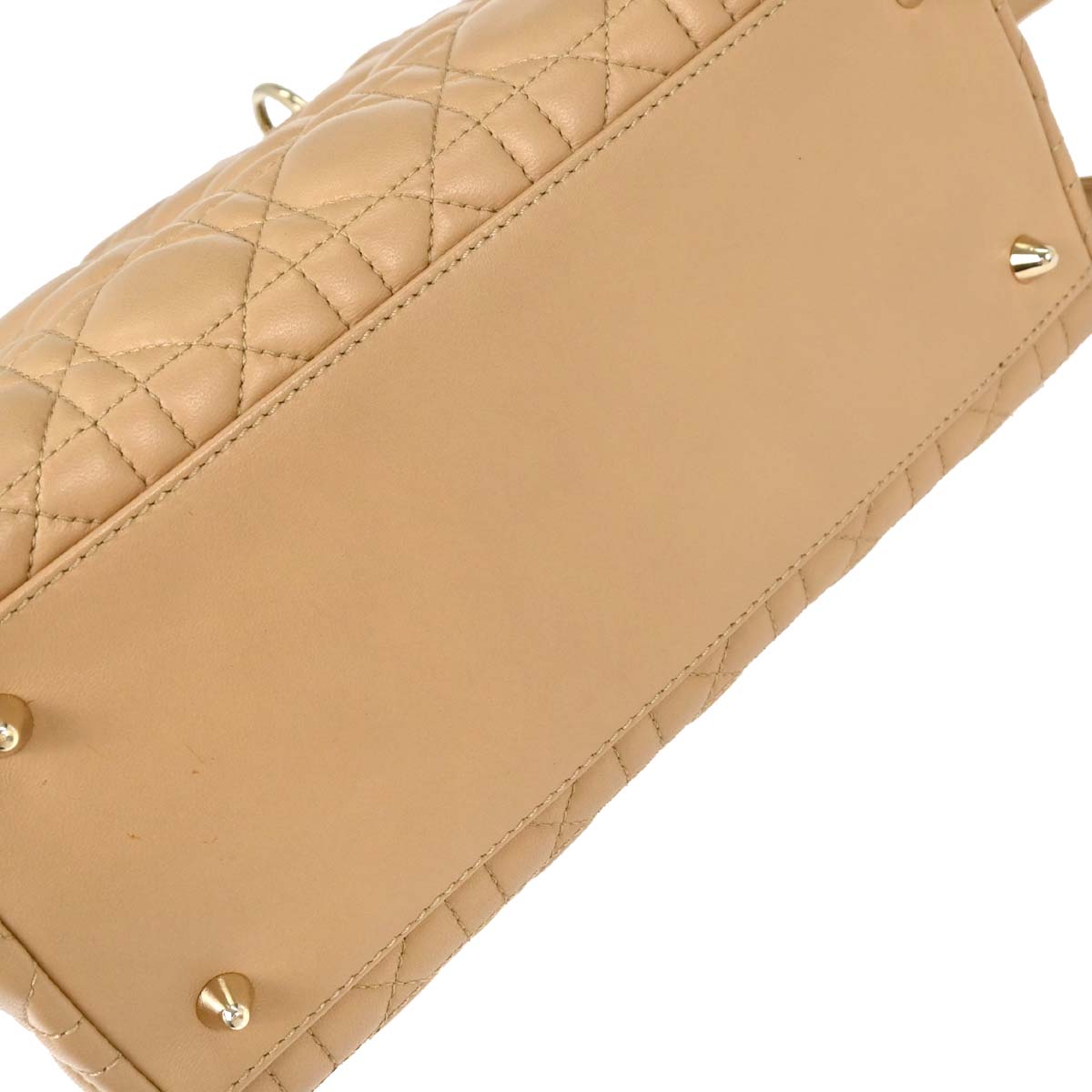 Christian Dior Beige Lambskin Medium Lady Dior Cannage 2way Shoulder Handbag