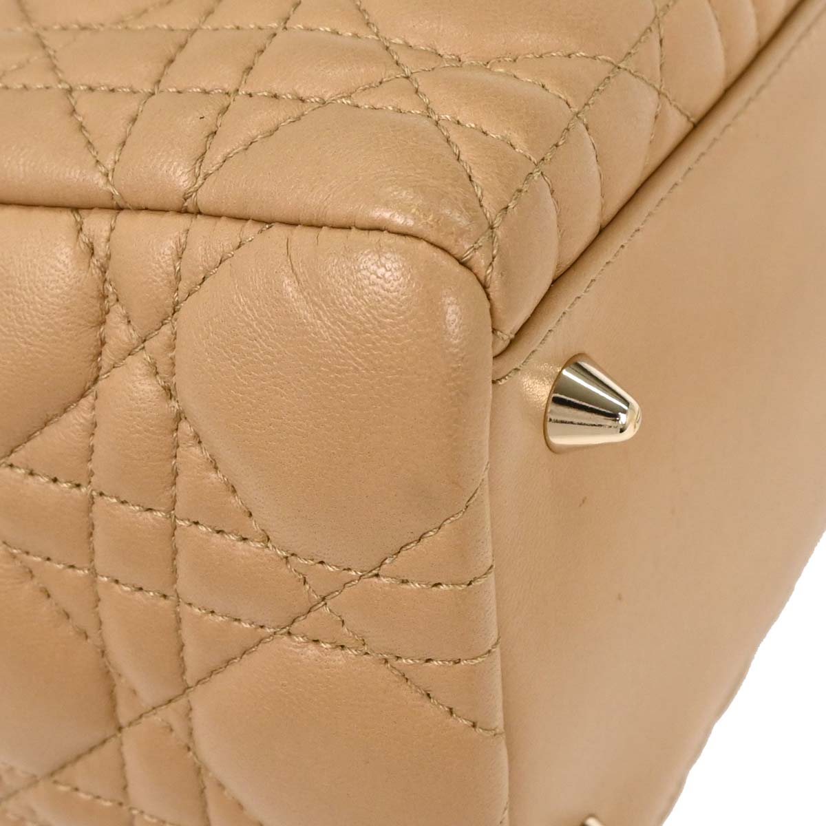 Christian Dior Beige Lambskin Medium Lady Dior Cannage 2way Shoulder Handbag