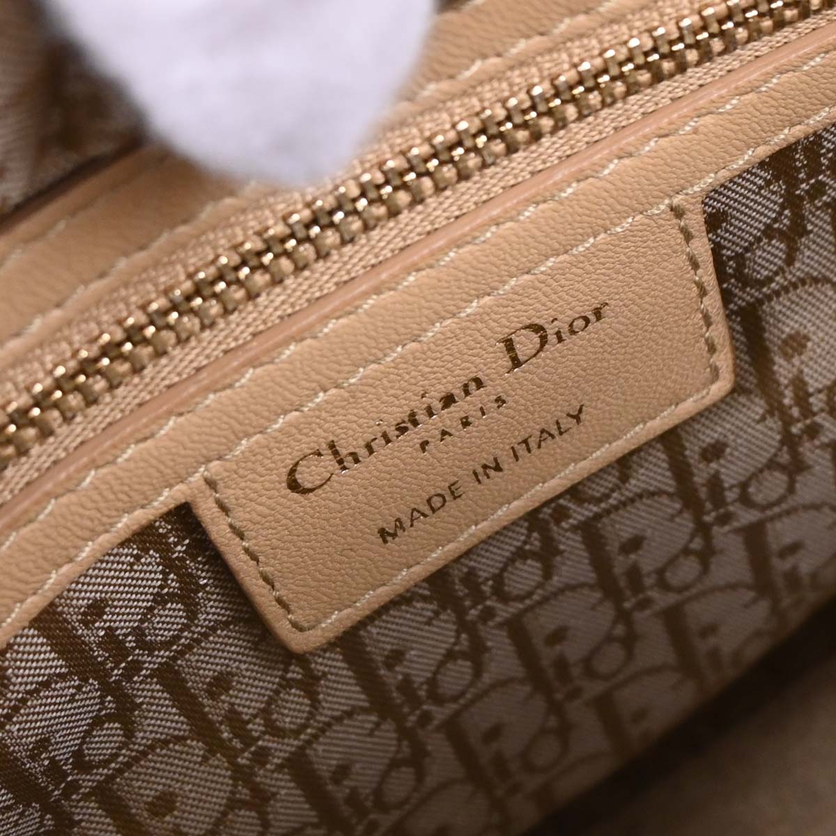 Christian Dior Beige Lambskin Medium Lady Dior Cannage 2way Shoulder Handbag