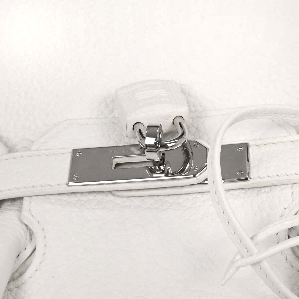 Hermes White Taurillon Clemence Birkin 30 Handbag