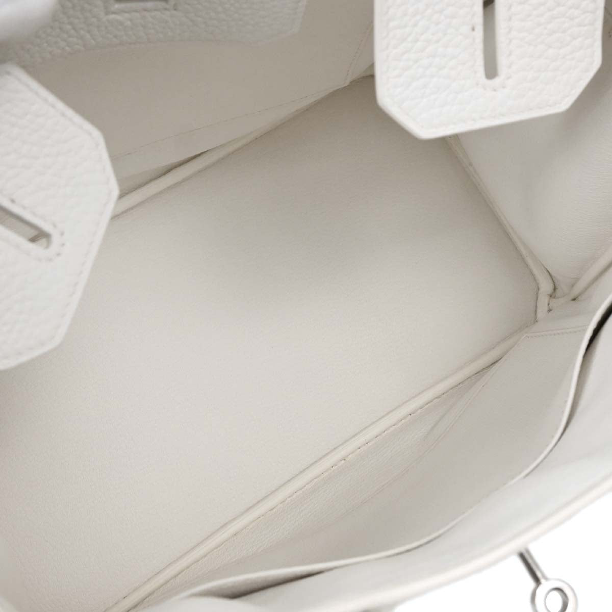 Hermes White Taurillon Clemence Birkin 30 Handbag