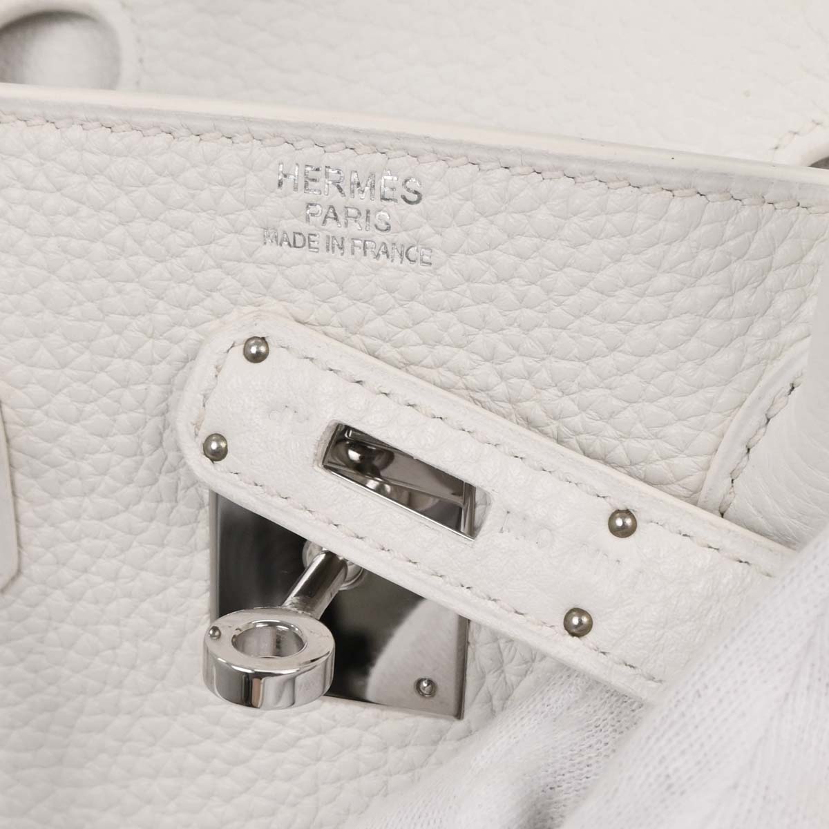 Hermes White Taurillon Clemence Birkin 30 Handbag