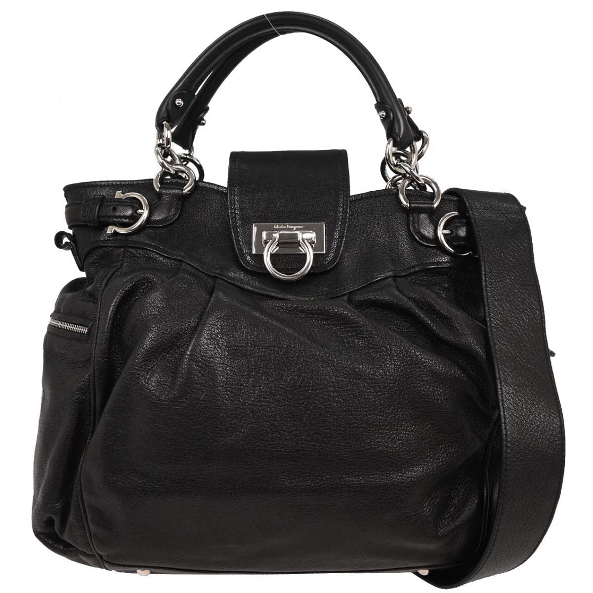 Salvatore Ferragamo Black Leather Gancini 2way Shoulder Handbag