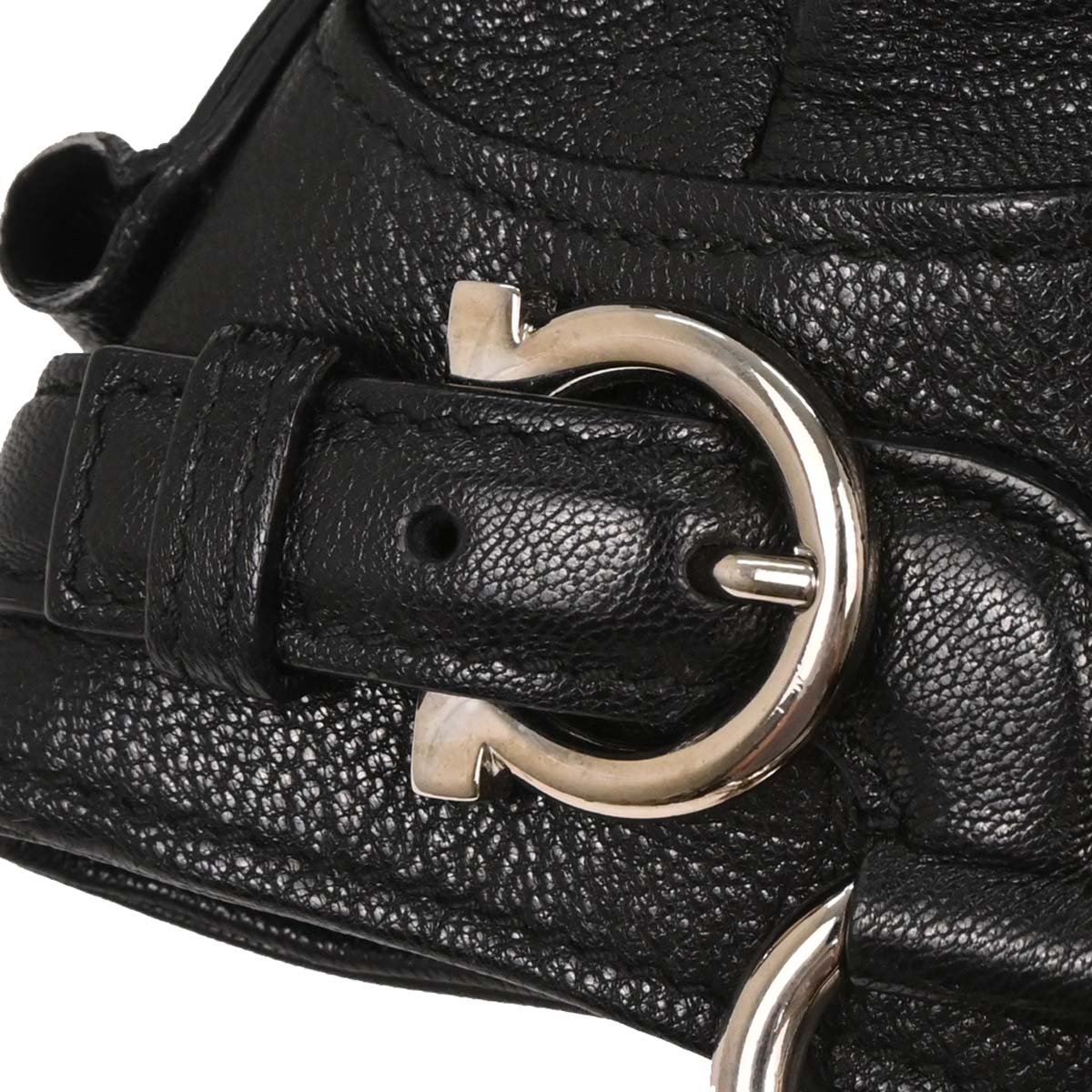 Salvatore Ferragamo Black Leather Gancini 2way Shoulder Handbag