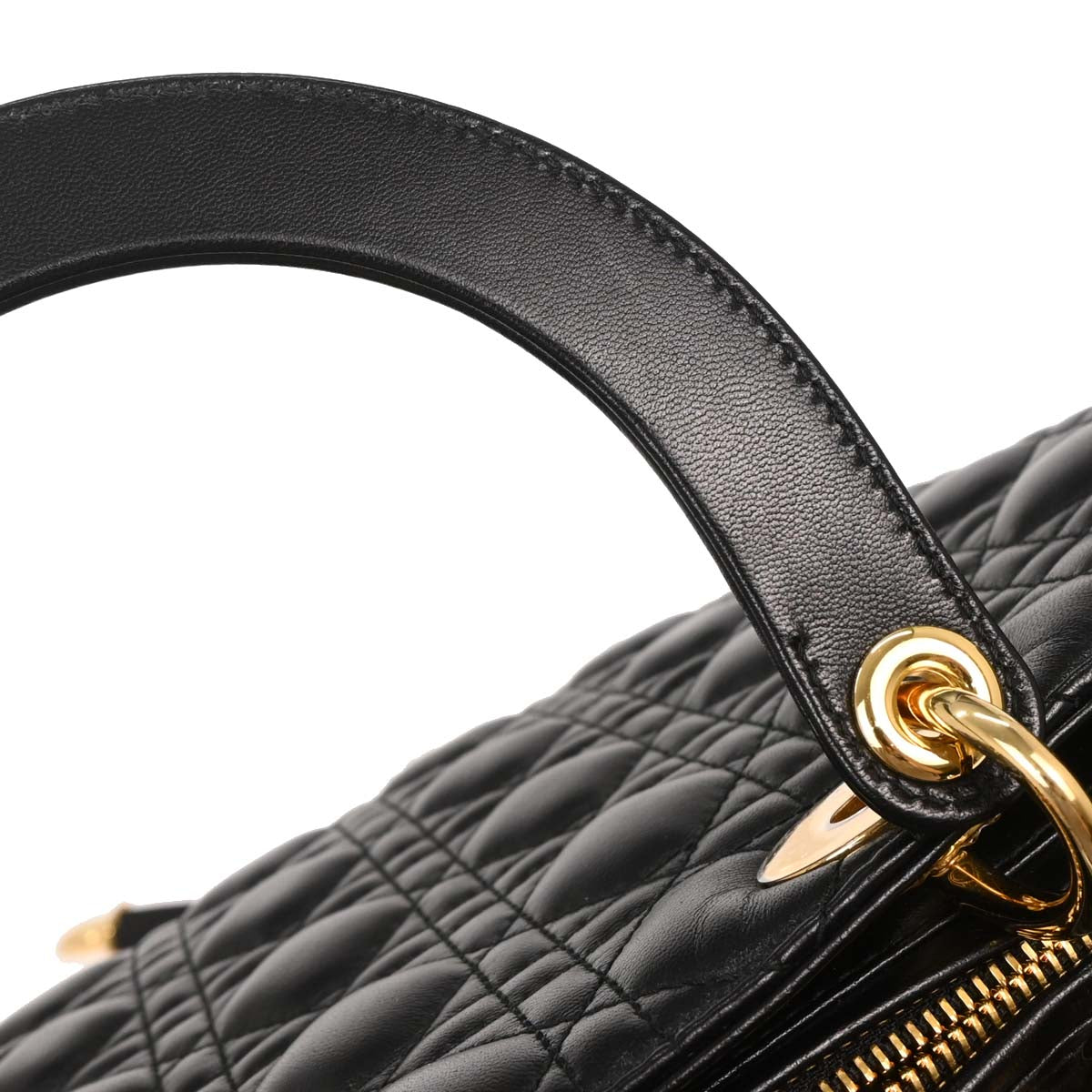 Christian Dior Black Lambskin Large Lady Dior Cannage 2way Shoulder Handbag