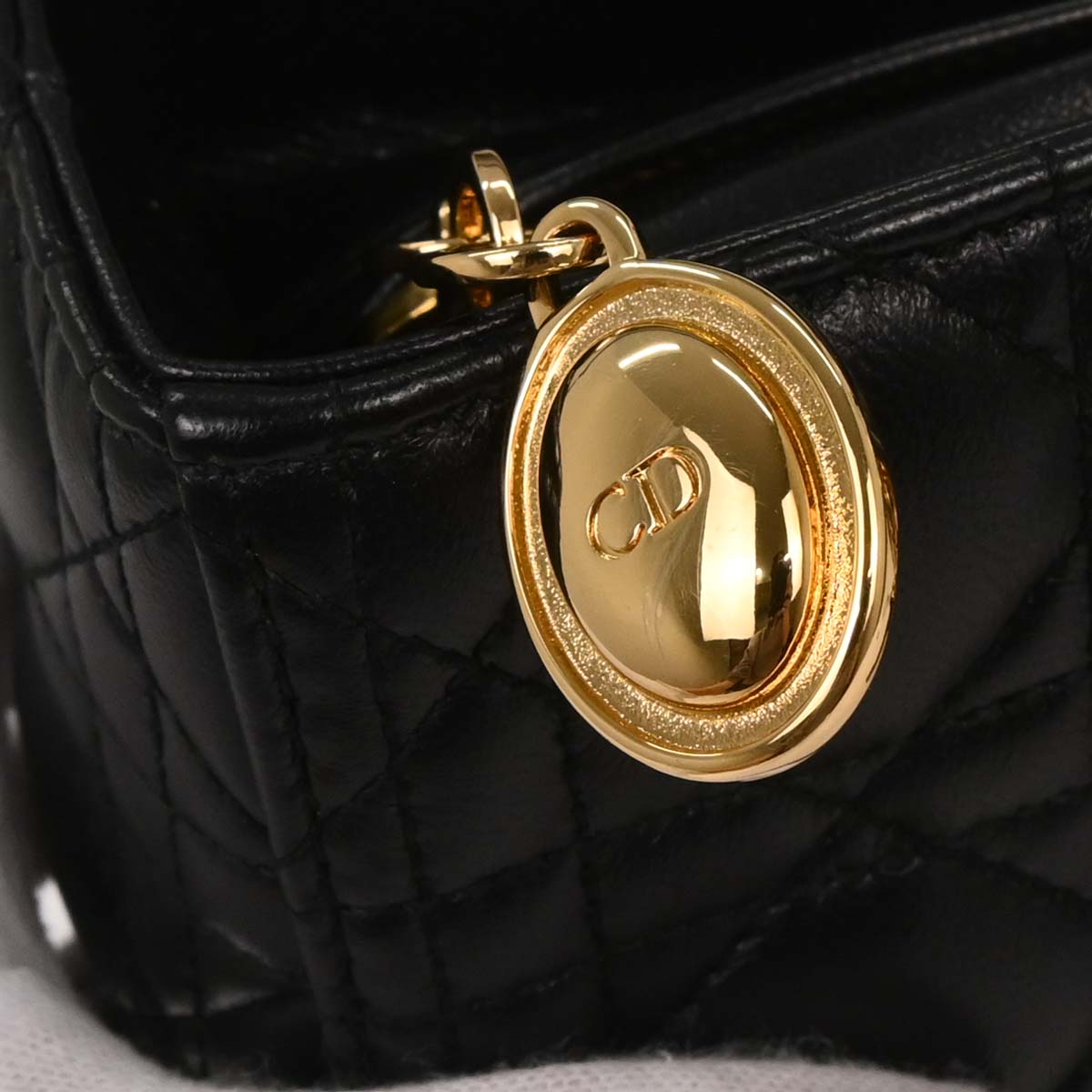 Christian Dior Black Lambskin Large Lady Dior Cannage 2way Shoulder Handbag
