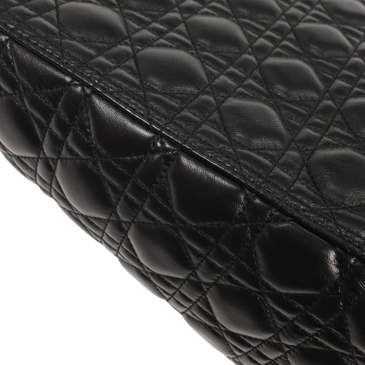 Christian Dior Black Lambskin Large Lady Dior Cannage 2way Shoulder Handbag