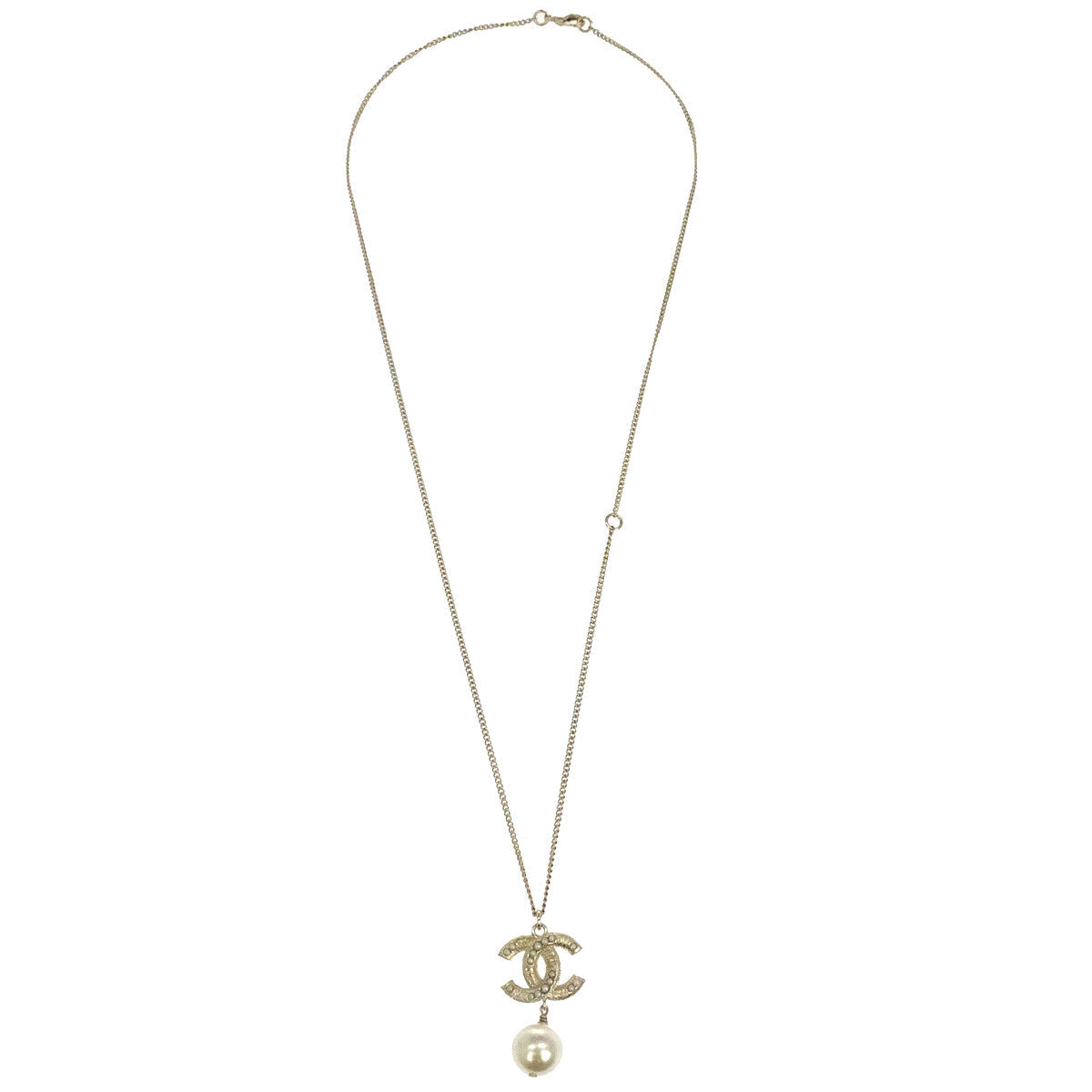 Chanel Chain Pendant Necklace Gold Costume Pearl B16P