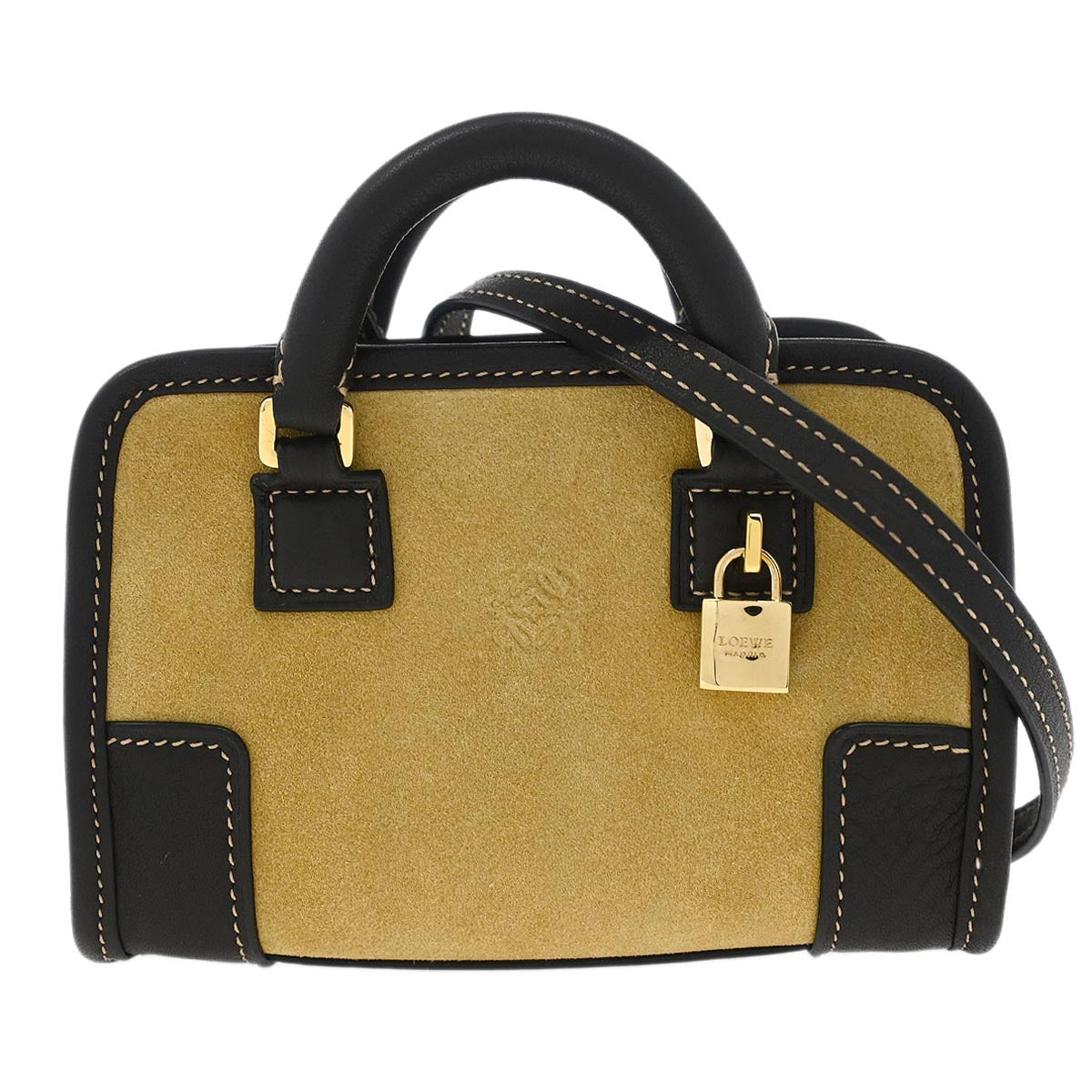 Loewe * Brown Beige Suede Leather Amazona 12 Handbag