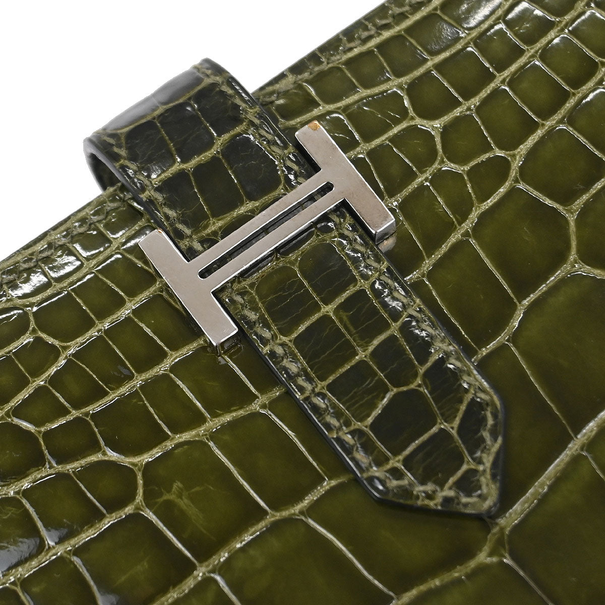 Hermes * Olive Green Alligator Bearn Soufflet Wallet