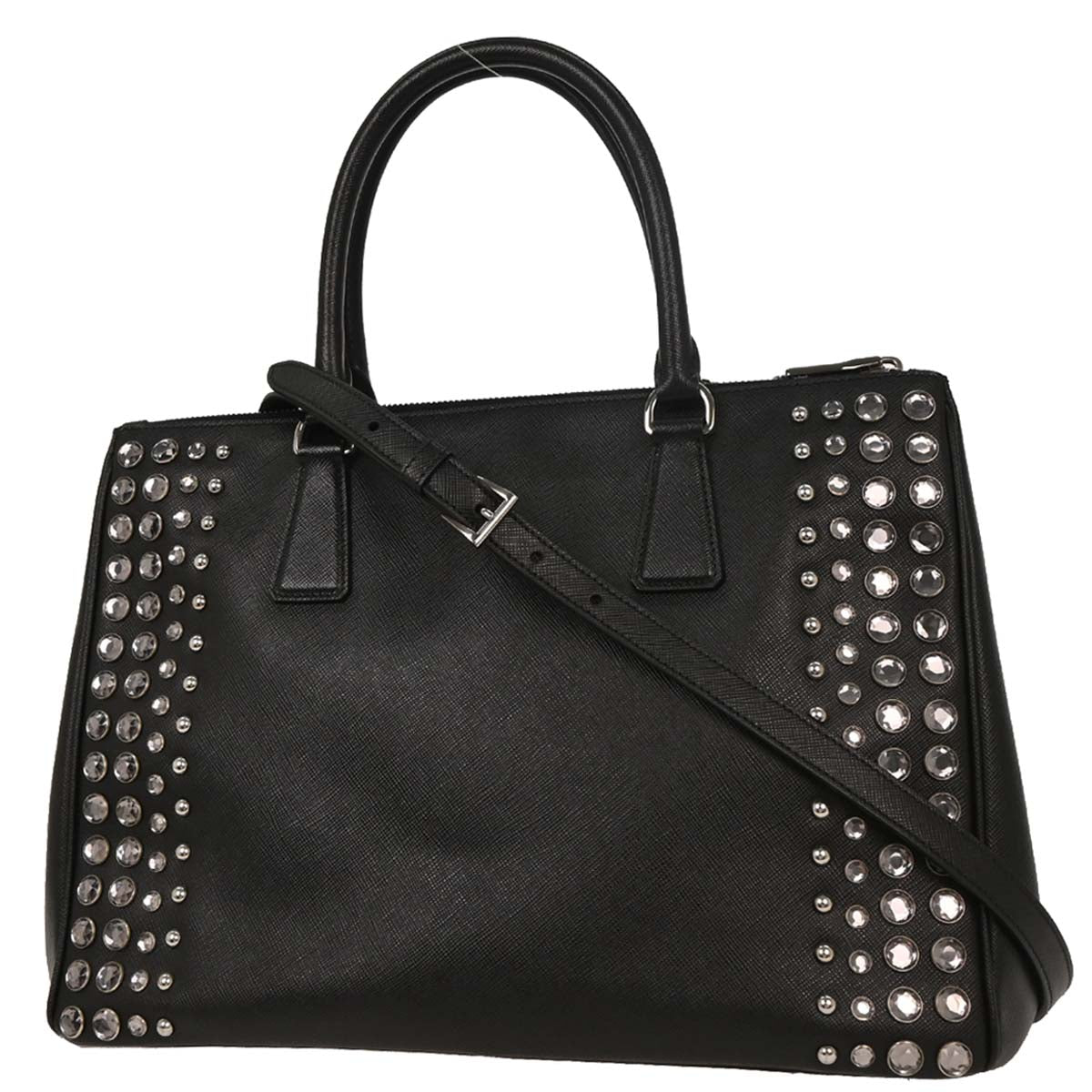 Prada Black Galleria Tote Studded 2way Shoulder Handbag