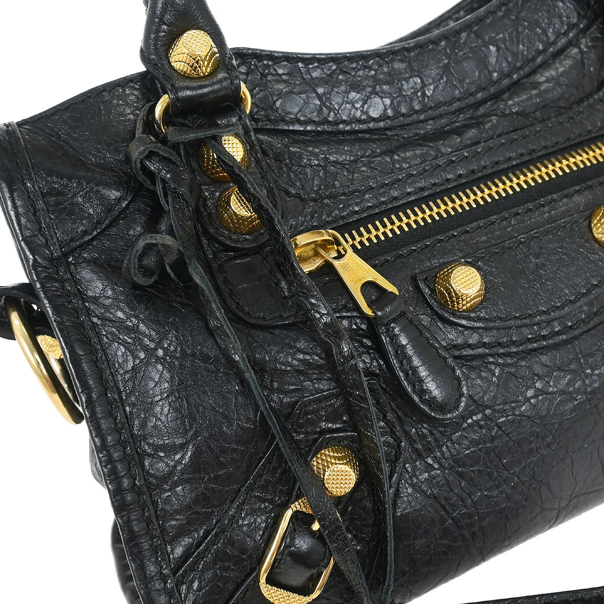 Balenciaga Black Lambskin Mini City 2way Shoulder Handbag