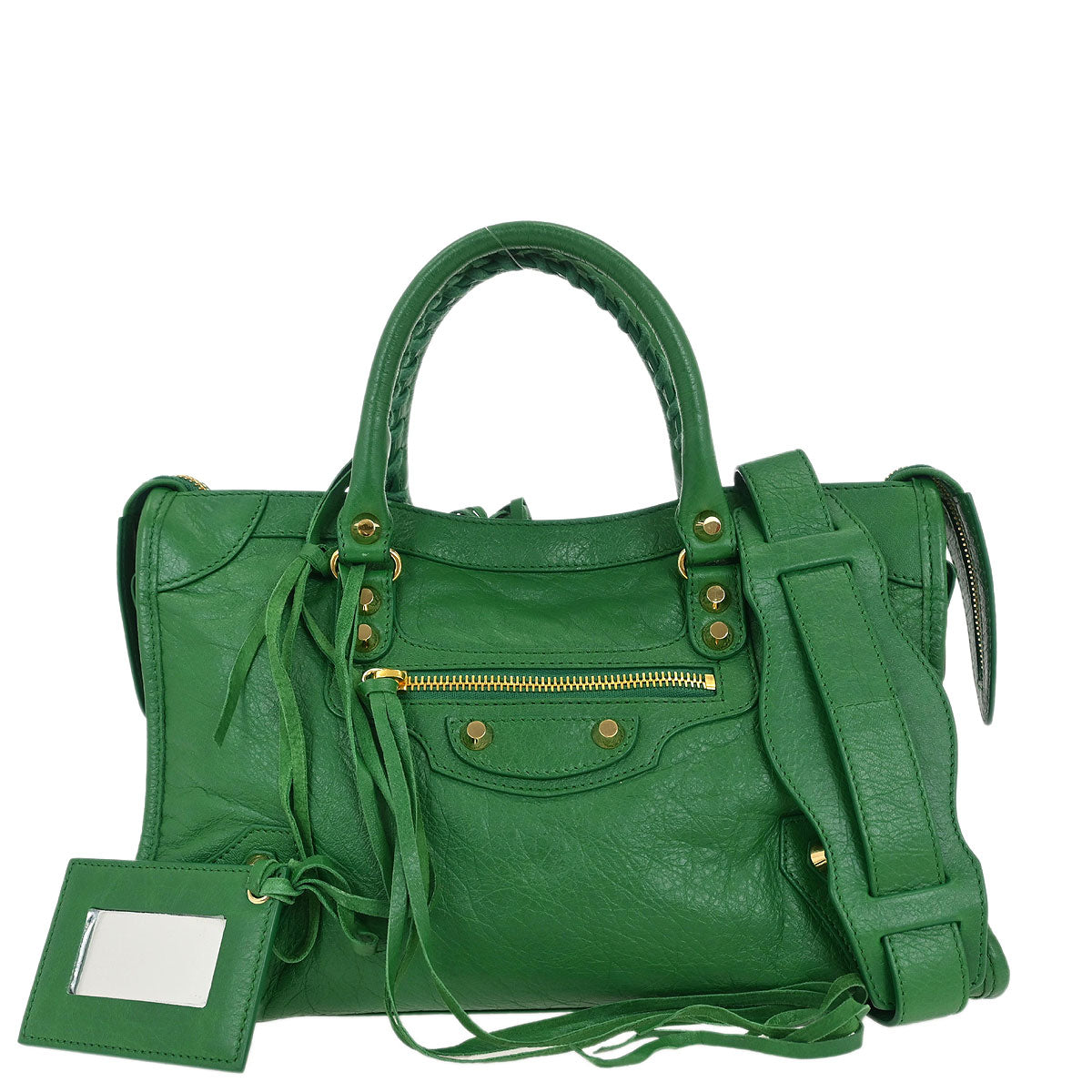 Balenciaga Green Lambskin City Small Handbag