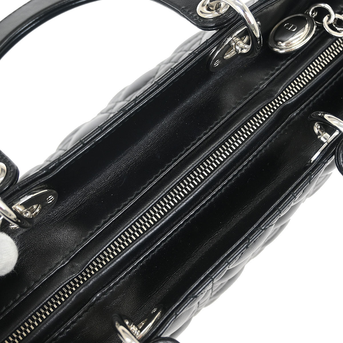 Christian Dior Black Lambskin Large Lady Dior Cannage 2way Handbag