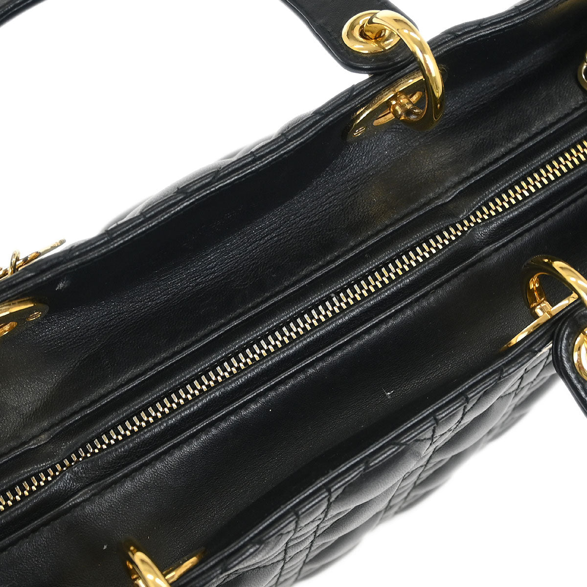 Christian Dior Black Lambskin Large Lady Dior Cannage 2way Handbag