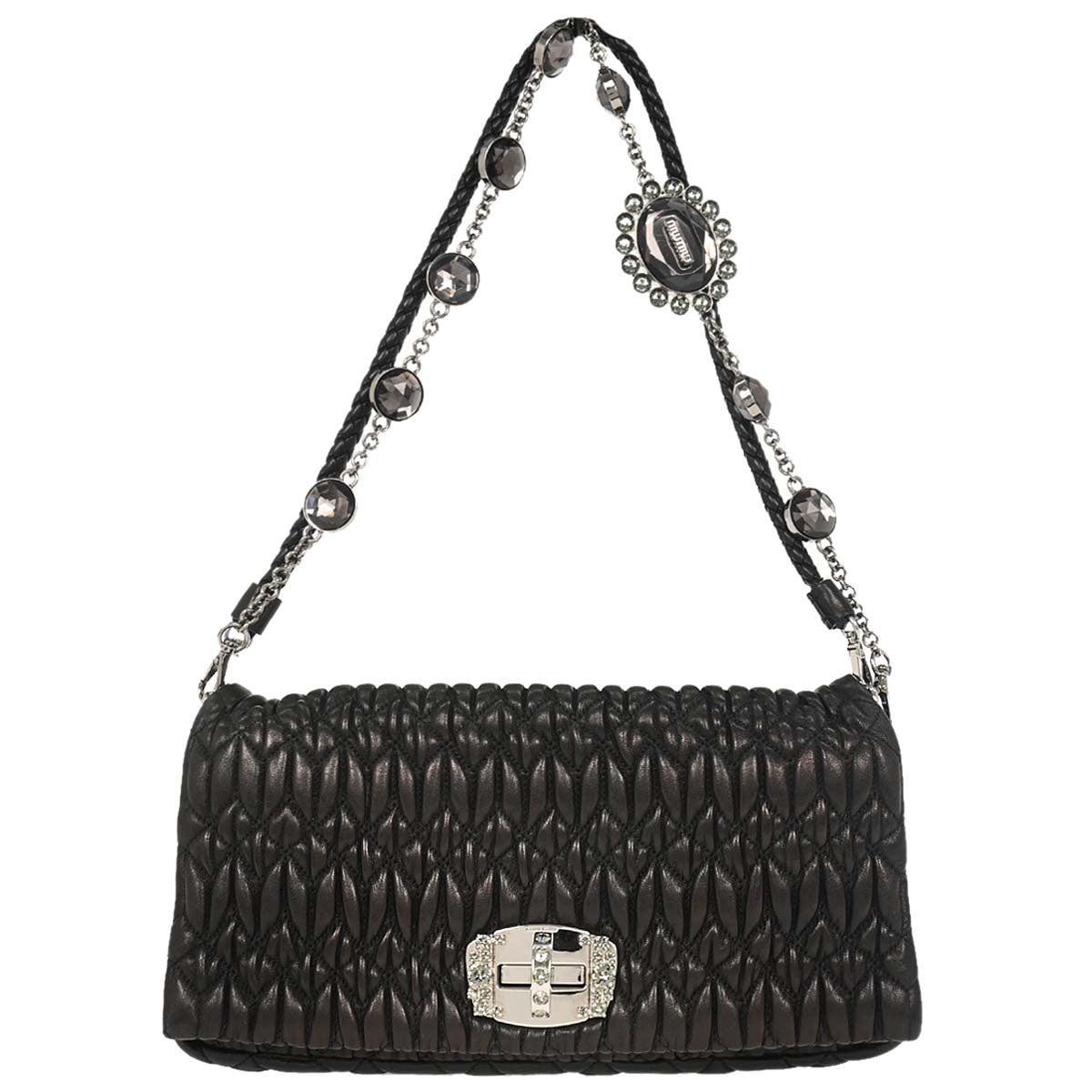 Miu Miu Black Lambskin Nappa Crystal Handbag