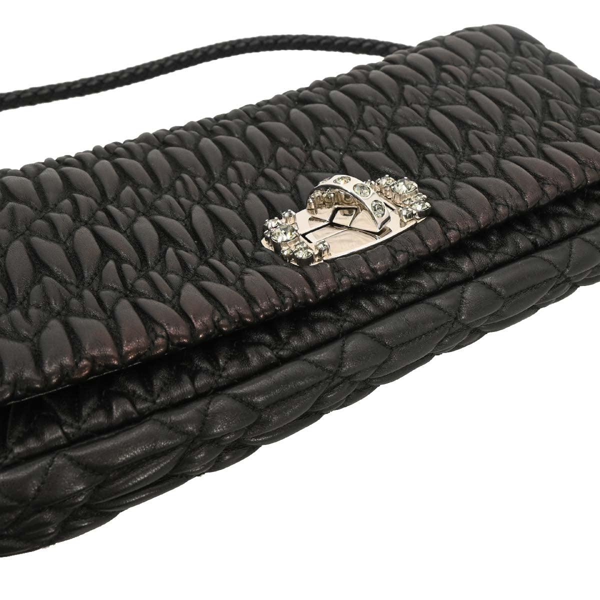 Miu Miu Black Lambskin Nappa Crystal Handbag