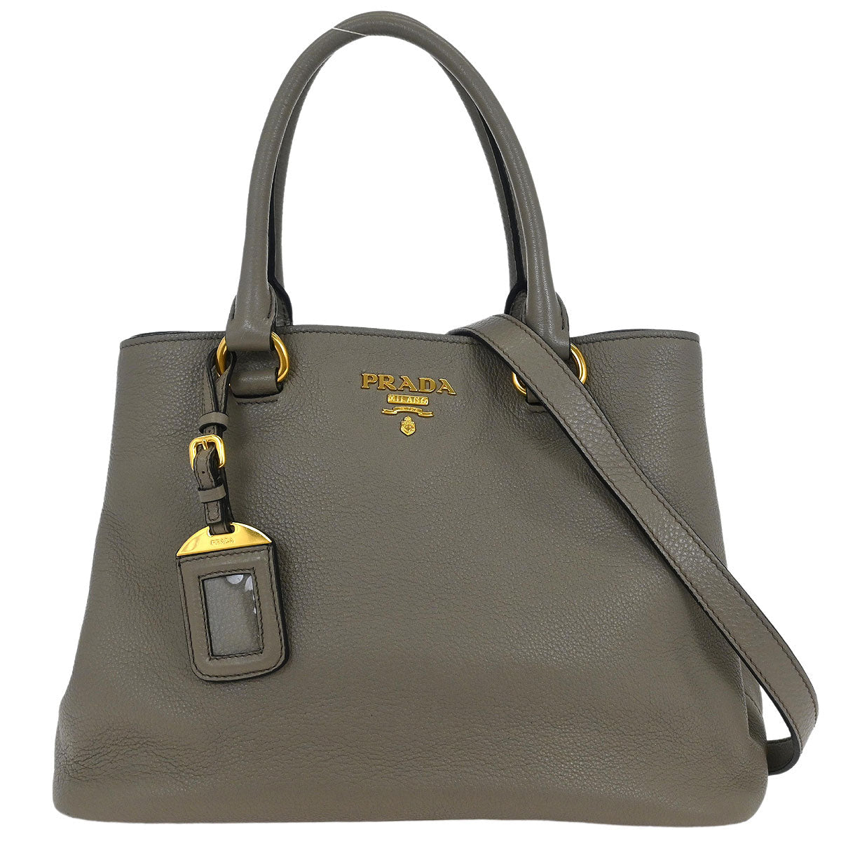 Prada Gray Leather 2way Shoulder Tote Handbag