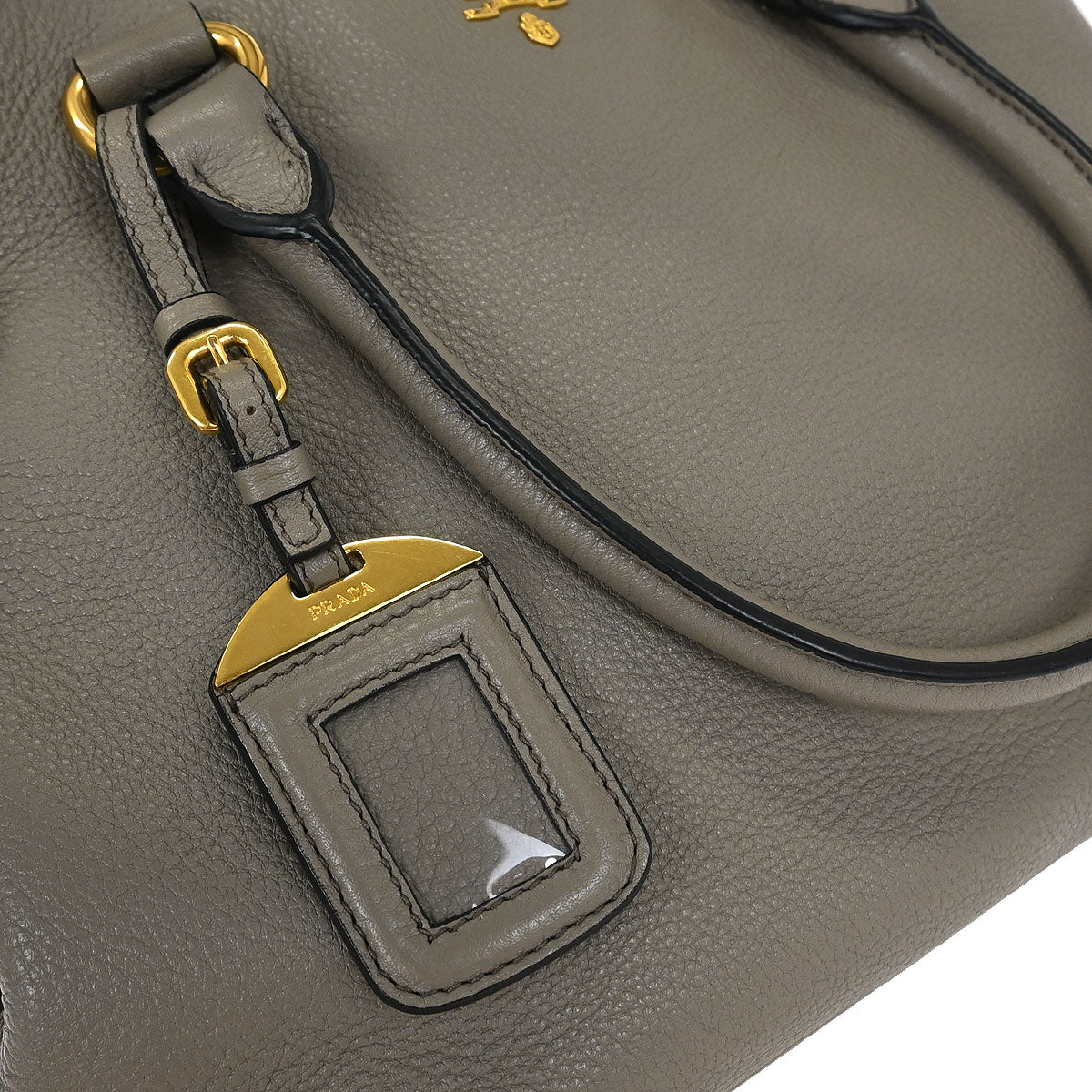 Prada Gray Leather 2way Shoulder Tote Handbag