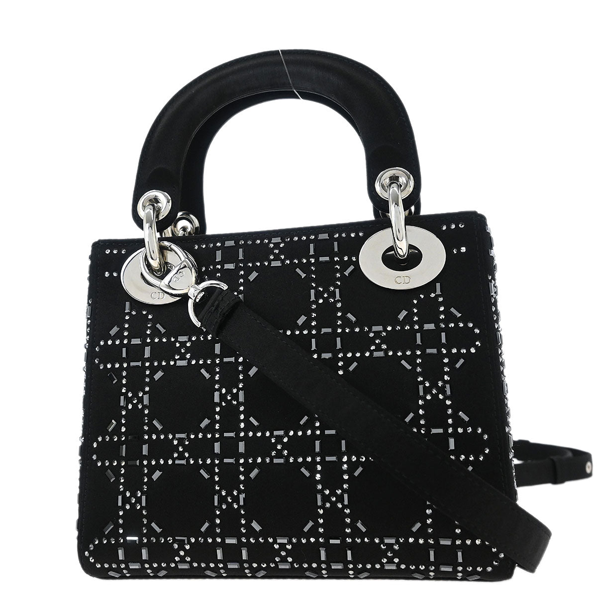 Christian Dior Black Satin Lady Dior Cannage 2way Shoulder Handbag