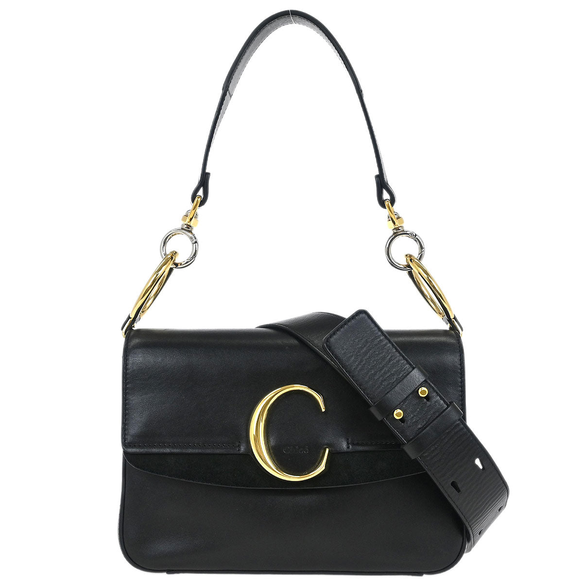 Chloe Black Leather C 2way Shoulder Handbag