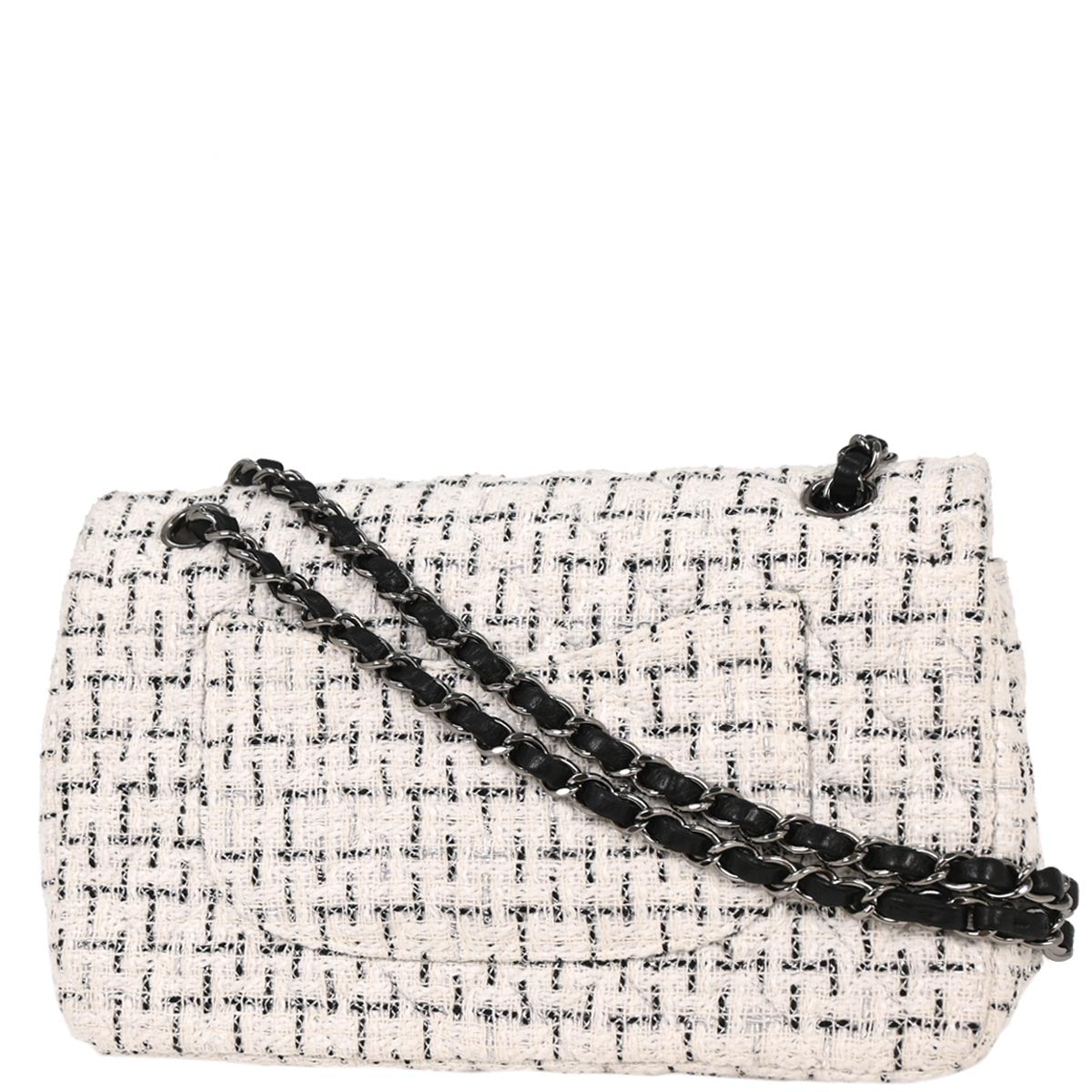 Chanel White Tweed Garden Party 2.55 Medium Classic Double Flap Bag