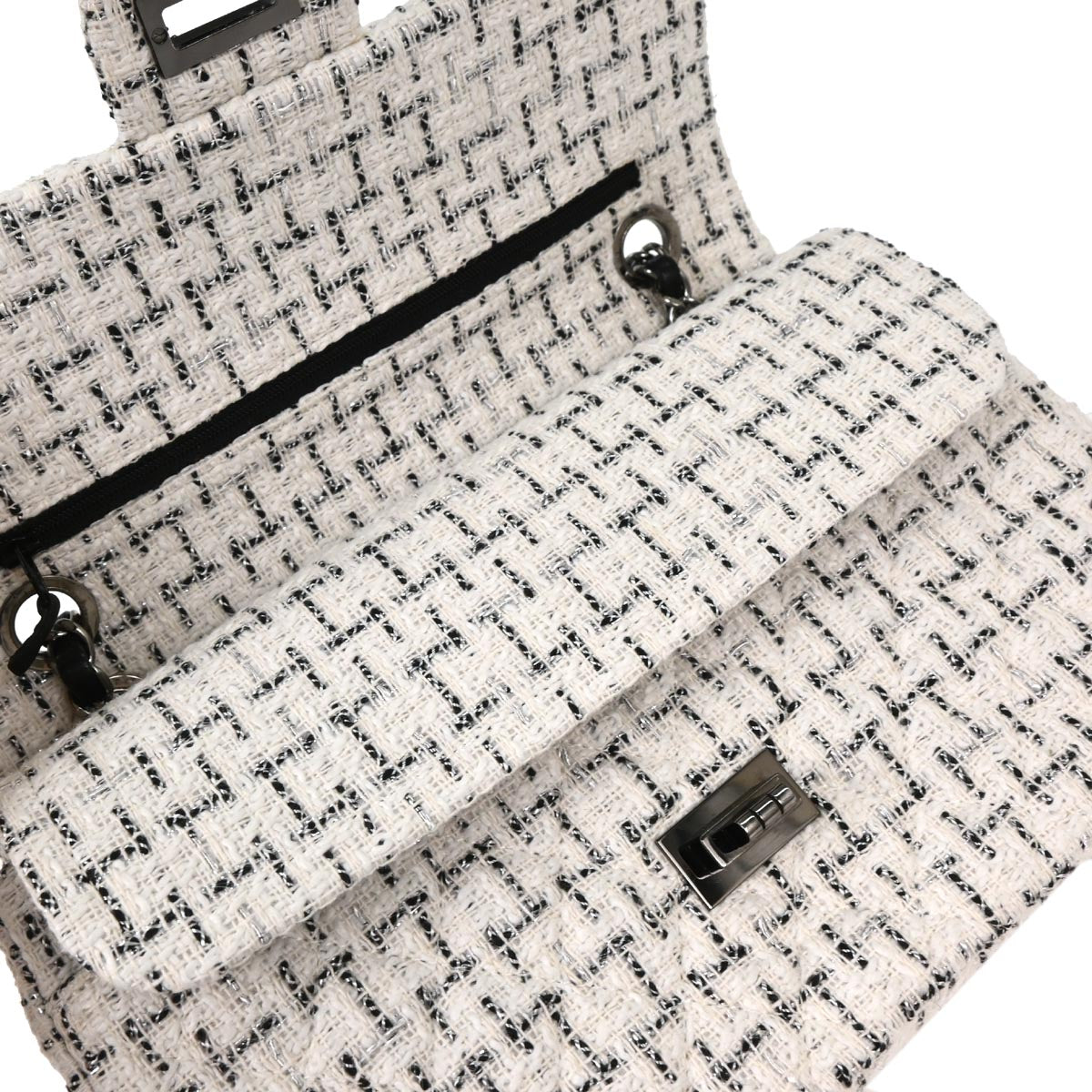 Chanel White Tweed Garden Party 2.55 Medium Classic Double Flap Bag