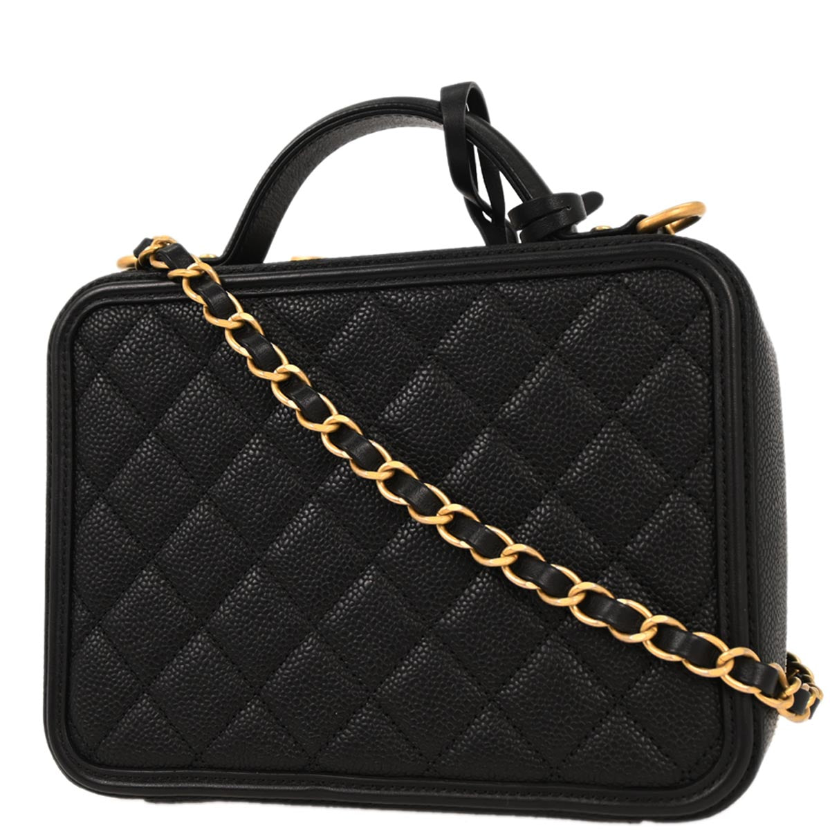 Chanel 2017-2018 Black Caviar CC Filigree 2way Vanity Shoulder Handbag