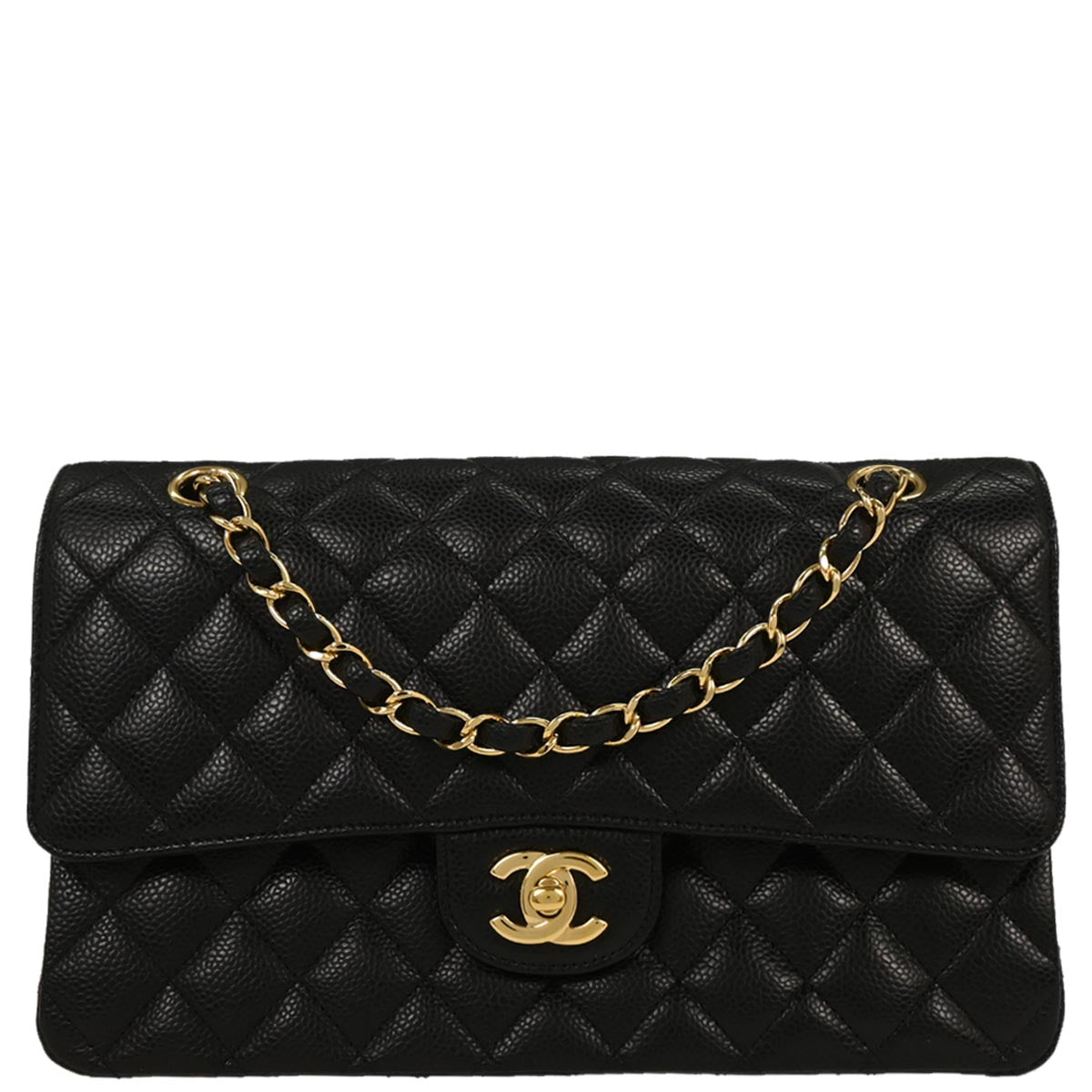 Chanel 2013-2014 Black Caviar Medium Classic Double Flap Shoulder Bag