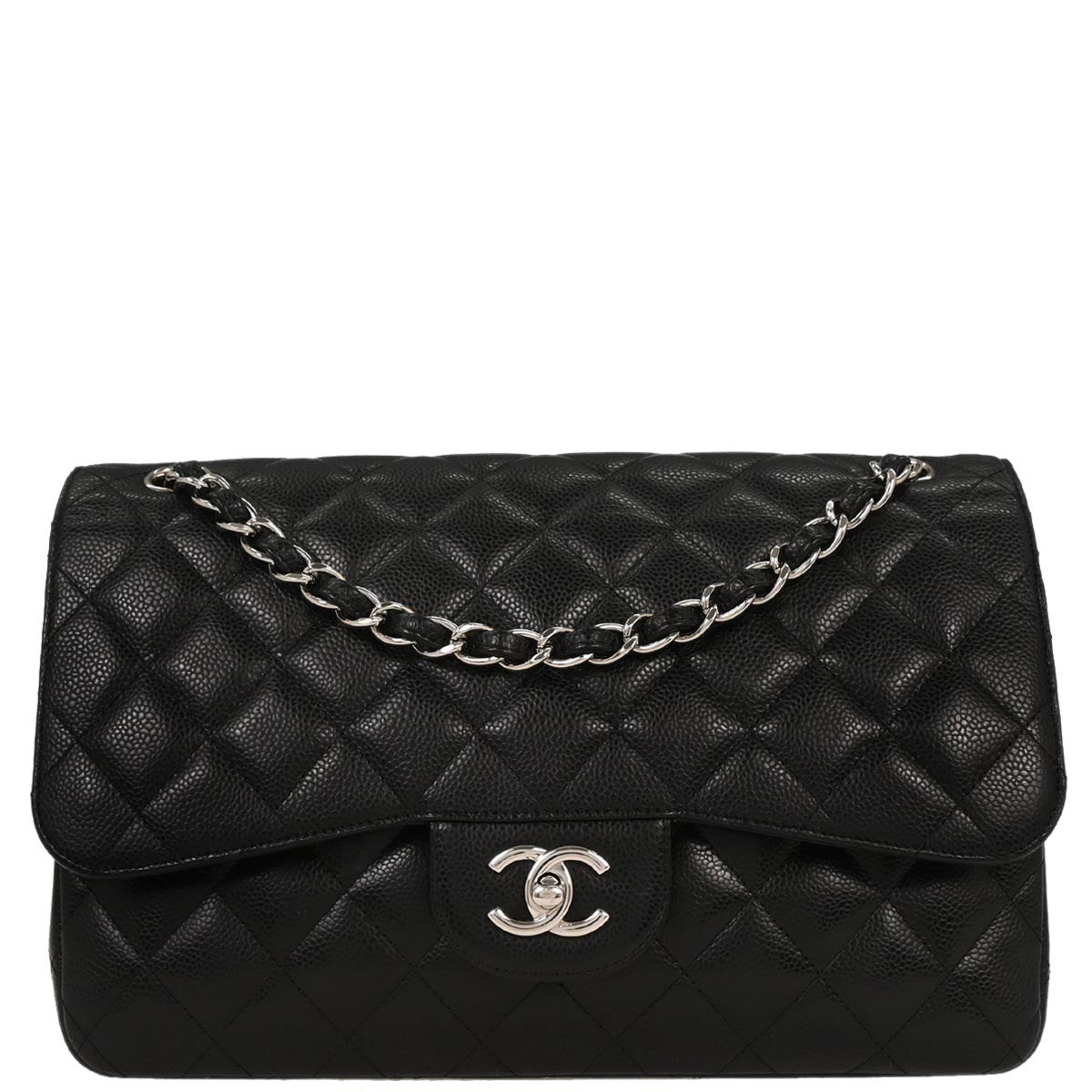 Chanel 2013-2014 Black Caviar Jumbo Classic Double Flap Shoulder Bag