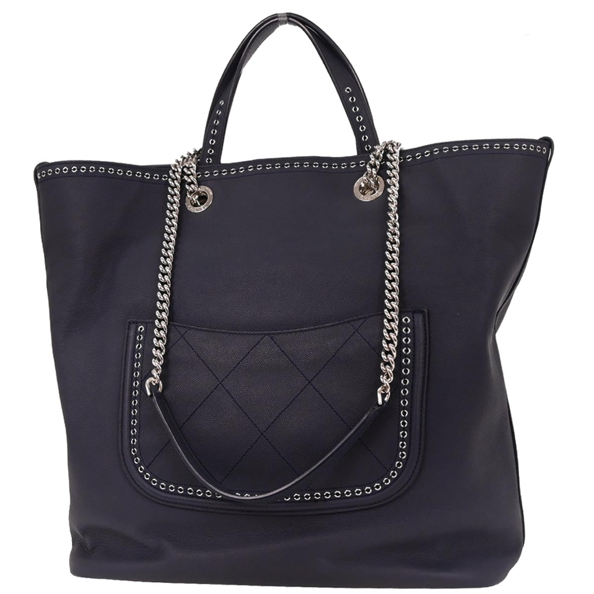Chanel 2019 Navy Caviar Coco Eyelets Large Shopping Tote Bag
