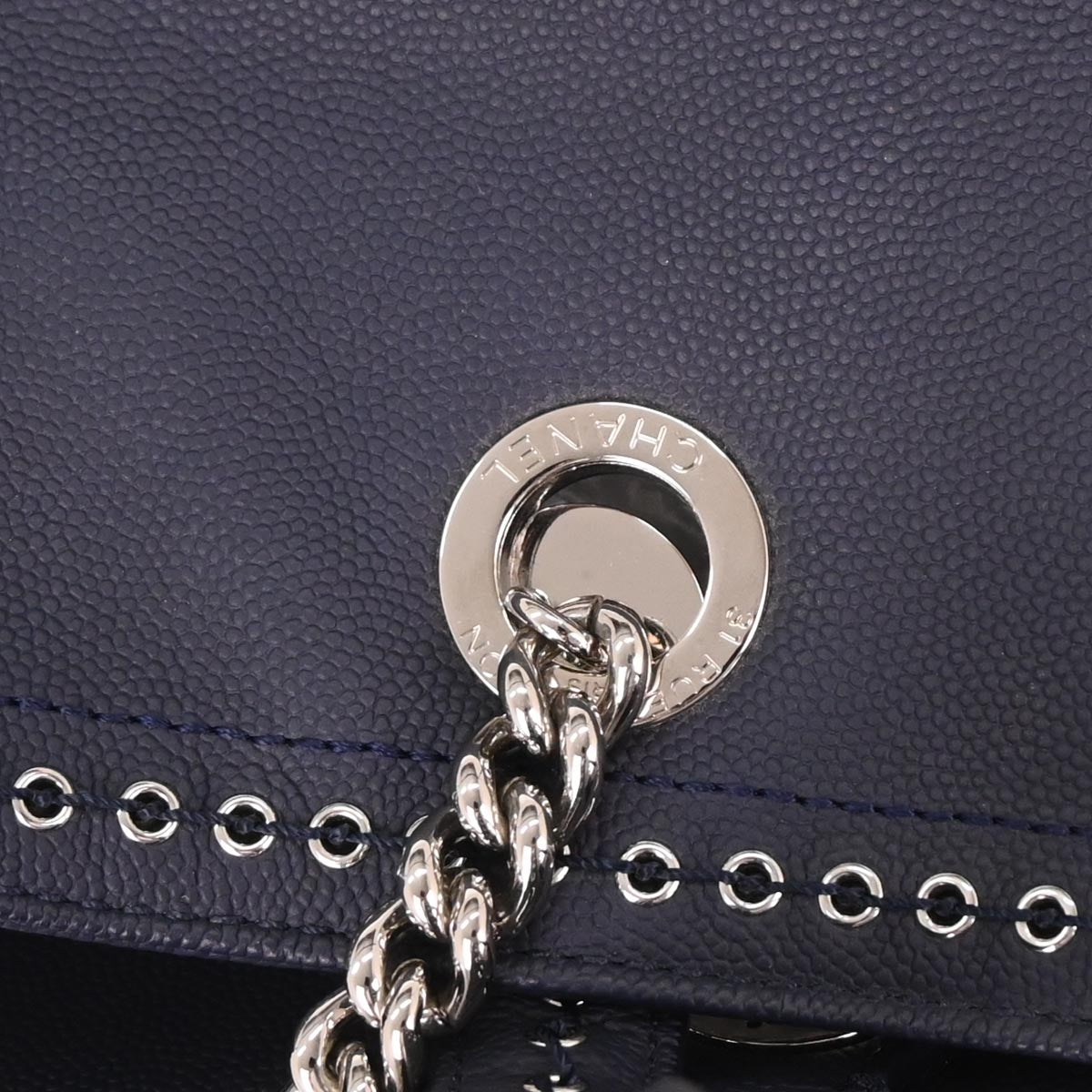 Chanel 2019 Navy Caviar Coco Eyelets Large Shopping Tote Bag