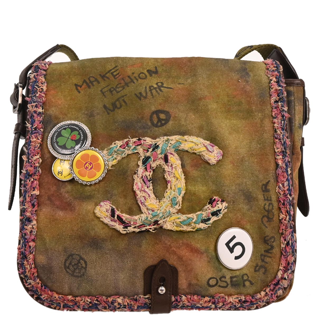 Chanel 2014-2015 Khaki Canvas Graffiti On The Pavements Shoulder Bag