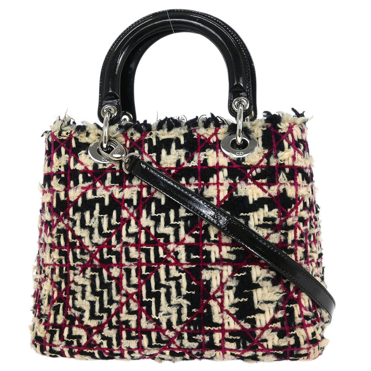 Christian Dior Purple Tweed Medium Lady Dior Cannage 2way Shoulder Handbag