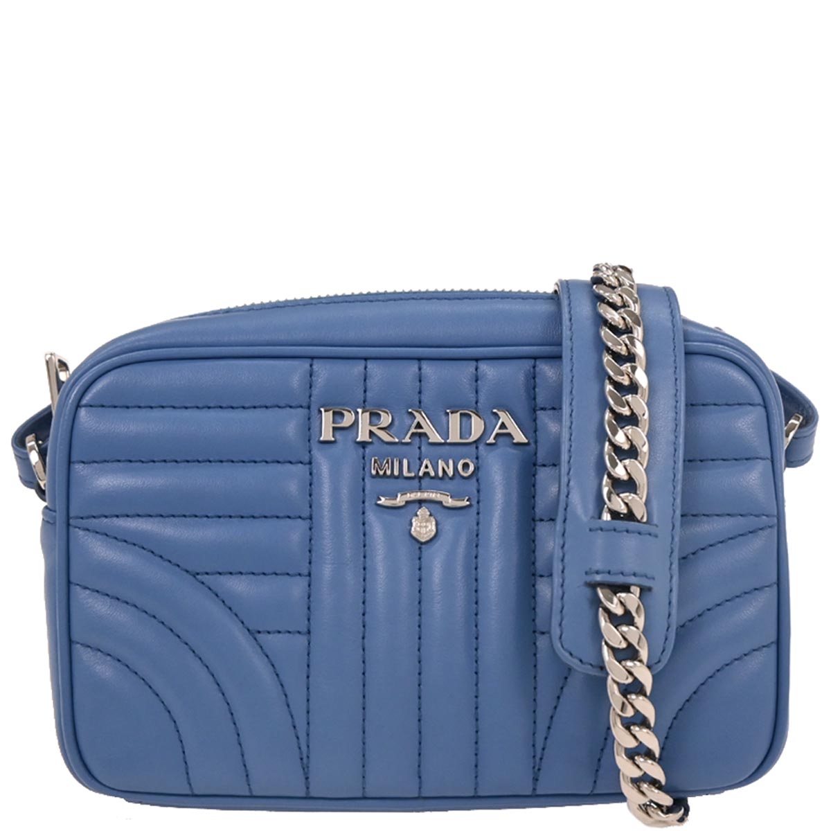 Prada Blue Leather Diagramme Chain Shoulder Bag