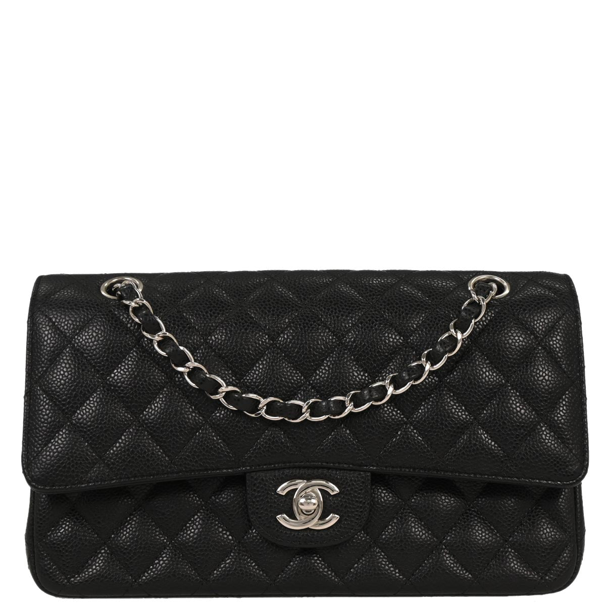 Chanel 2019 Black Caviar Medium Classic Double Flap Shoulder Bag 155715