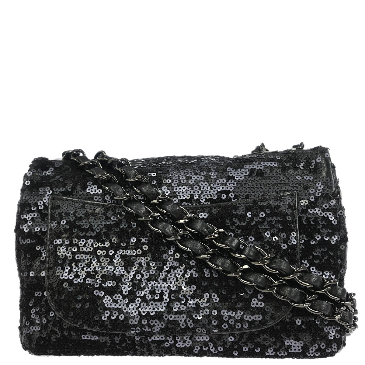 Chanel Black Sequins Lambskin Single Flap Shoulder Bag