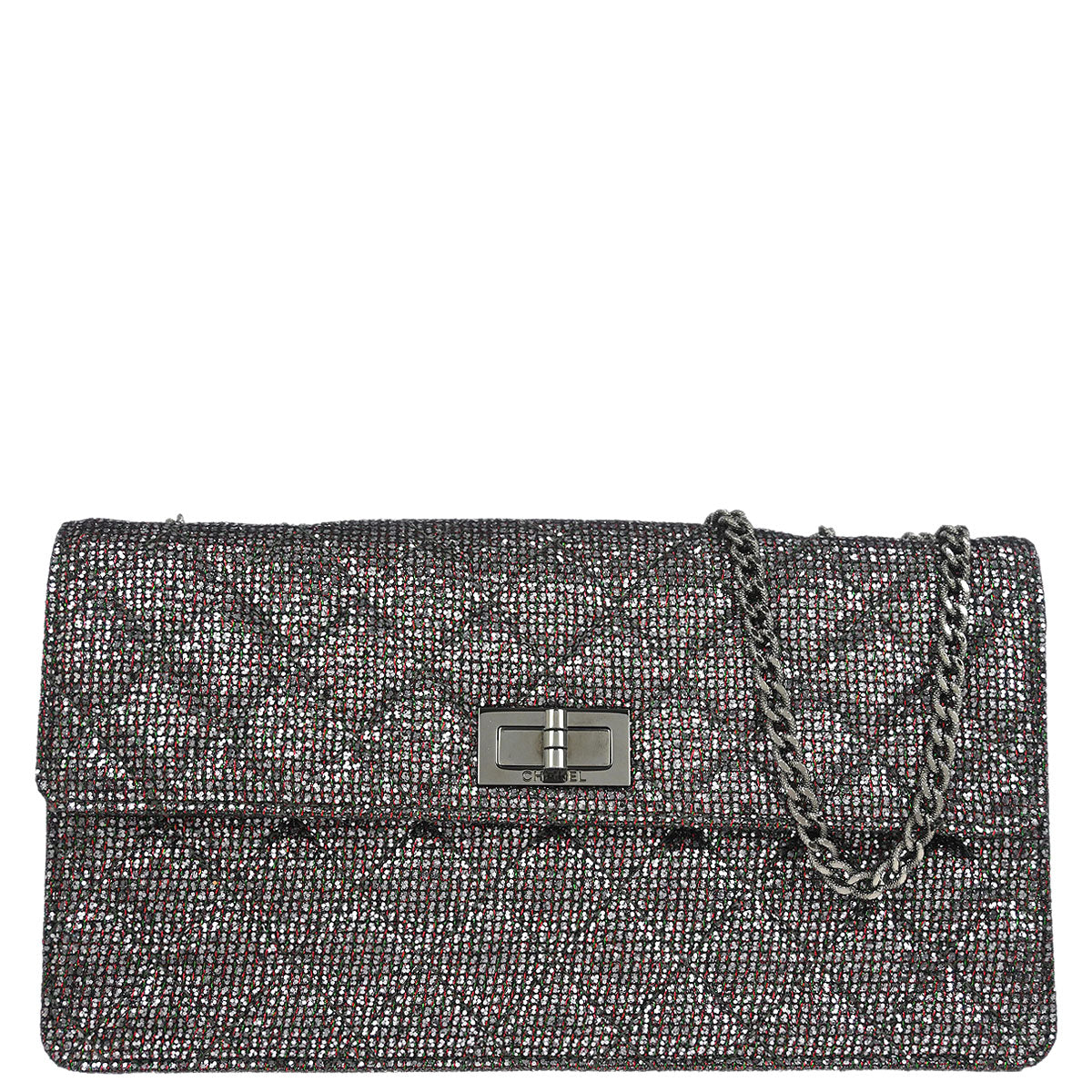 Chanel Silver Mademoiselle Lock Glitter Canvas Shoulder Bag