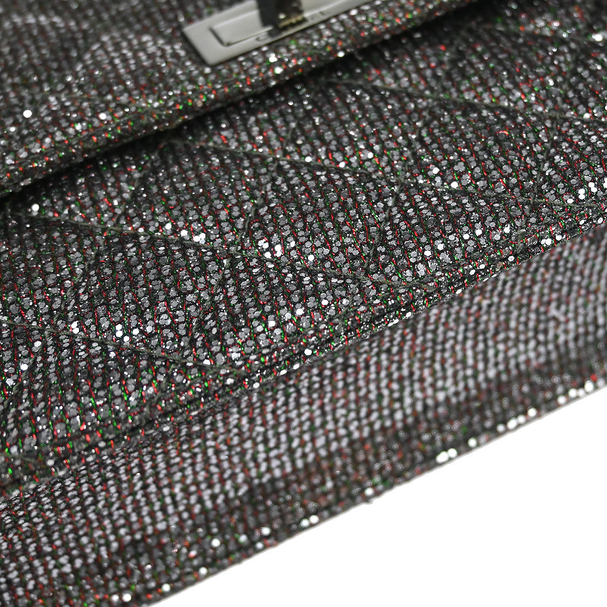 Chanel Silver Mademoiselle Lock Glitter Canvas Shoulder Bag