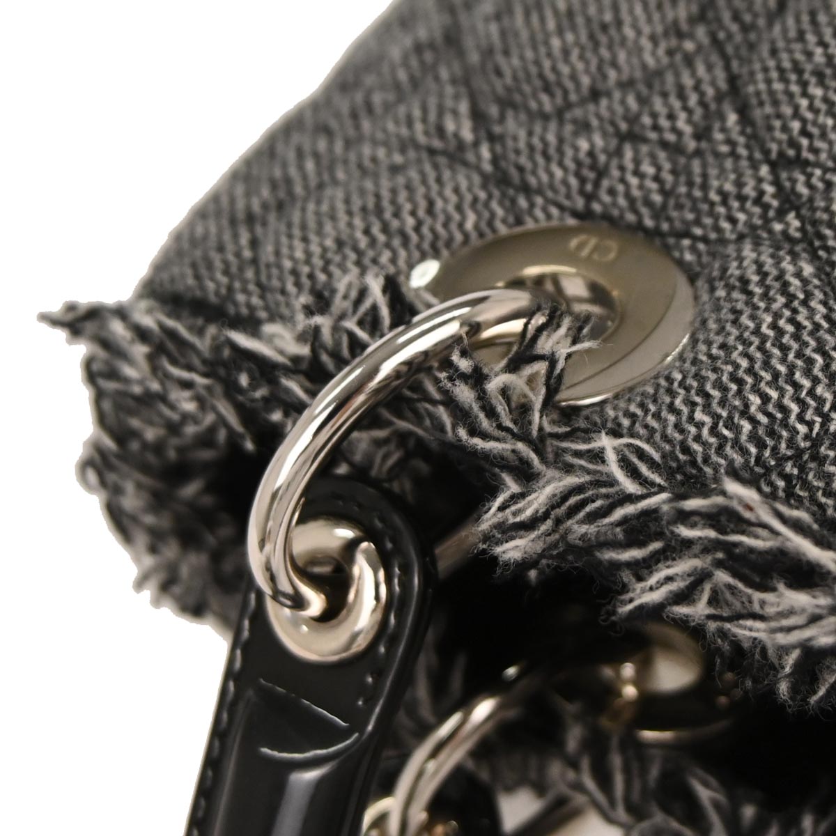 Christian Dior Gray Cotton Medium Lady Dior Cannage 2way Shoulder Handbag