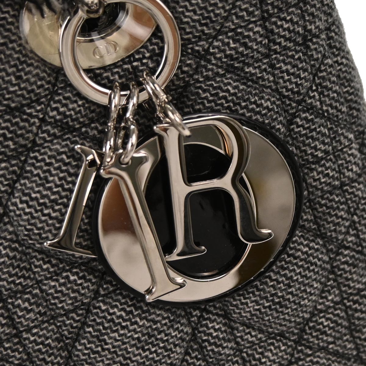 Christian Dior Gray Cotton Medium Lady Dior Cannage 2way Shoulder Handbag