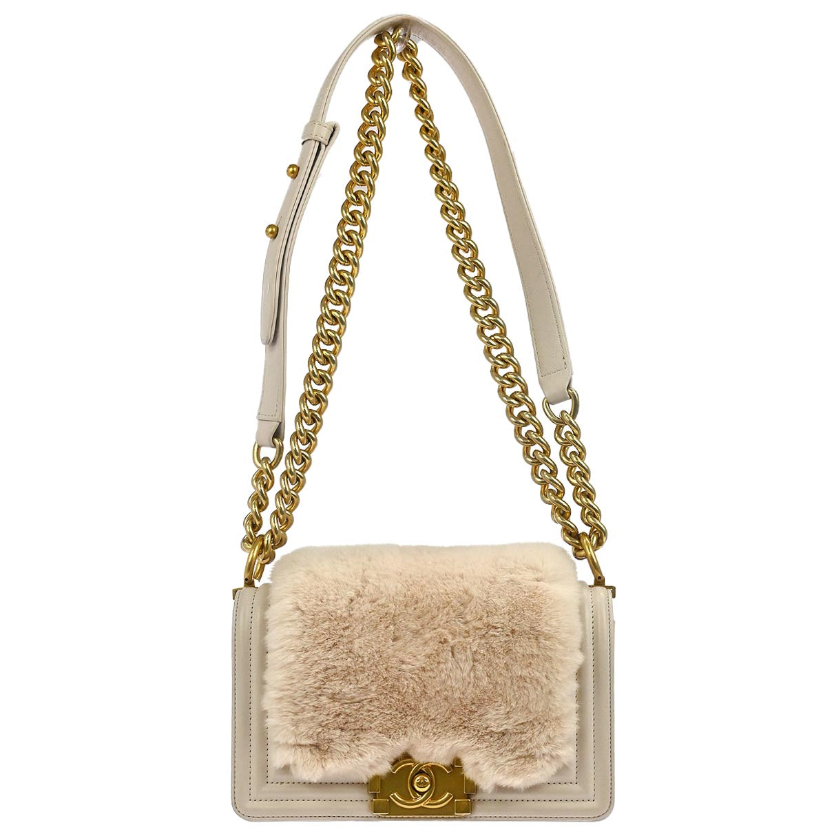 Boy Chanel Light Pink Fur Lambskin Small Chain Shoulder Bag