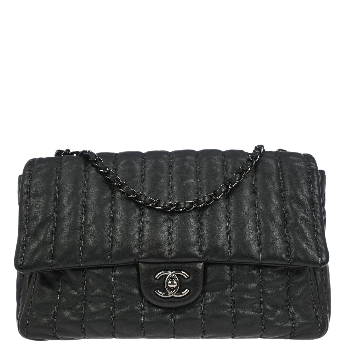 Chanel Black Lambskin Mademoiselle Jumbo Flap Bag