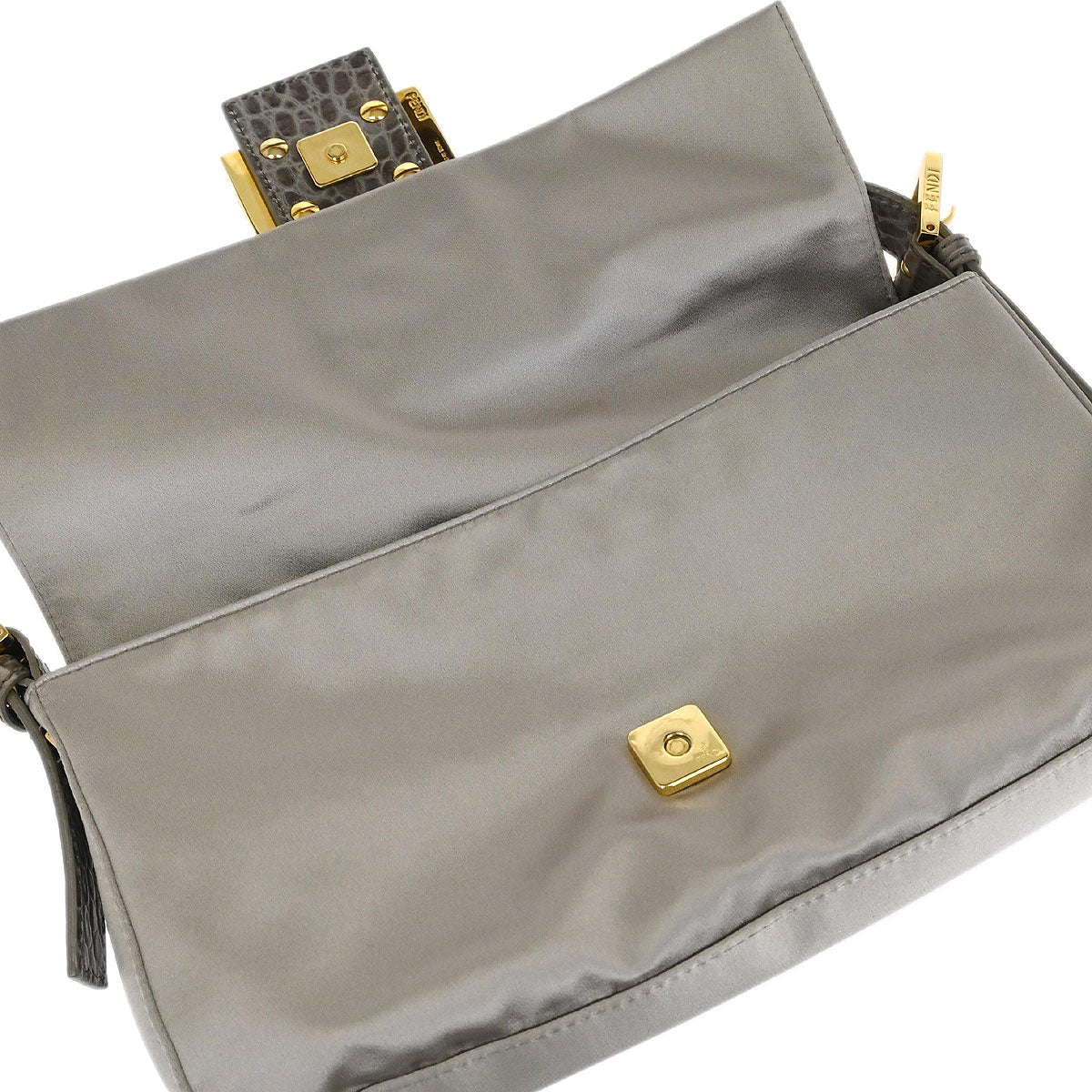 Fendi * Gray Satin Crocodile Baguette Handbag